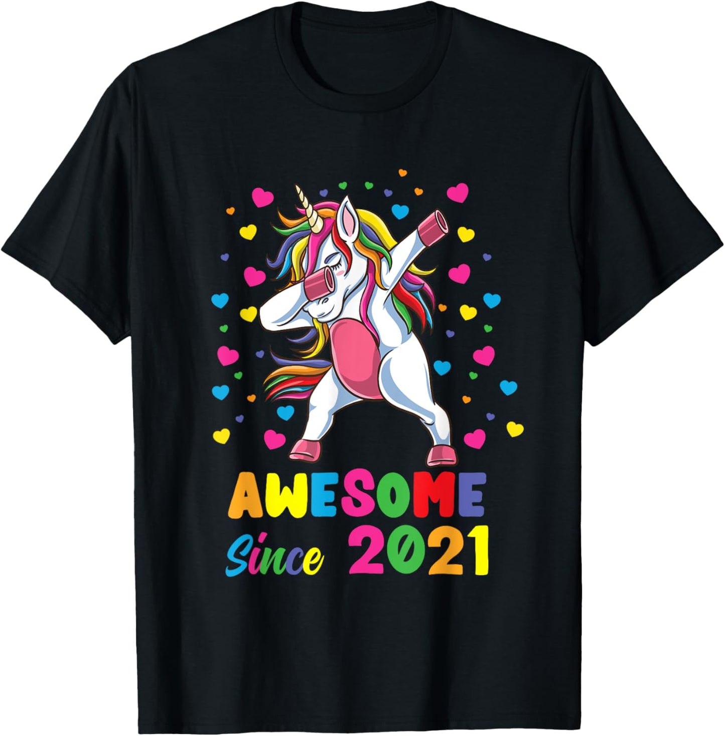 Awesome Since 2021 Dabbing Unicorn 1st Birthday T-Shirt - T-Shirt | Black