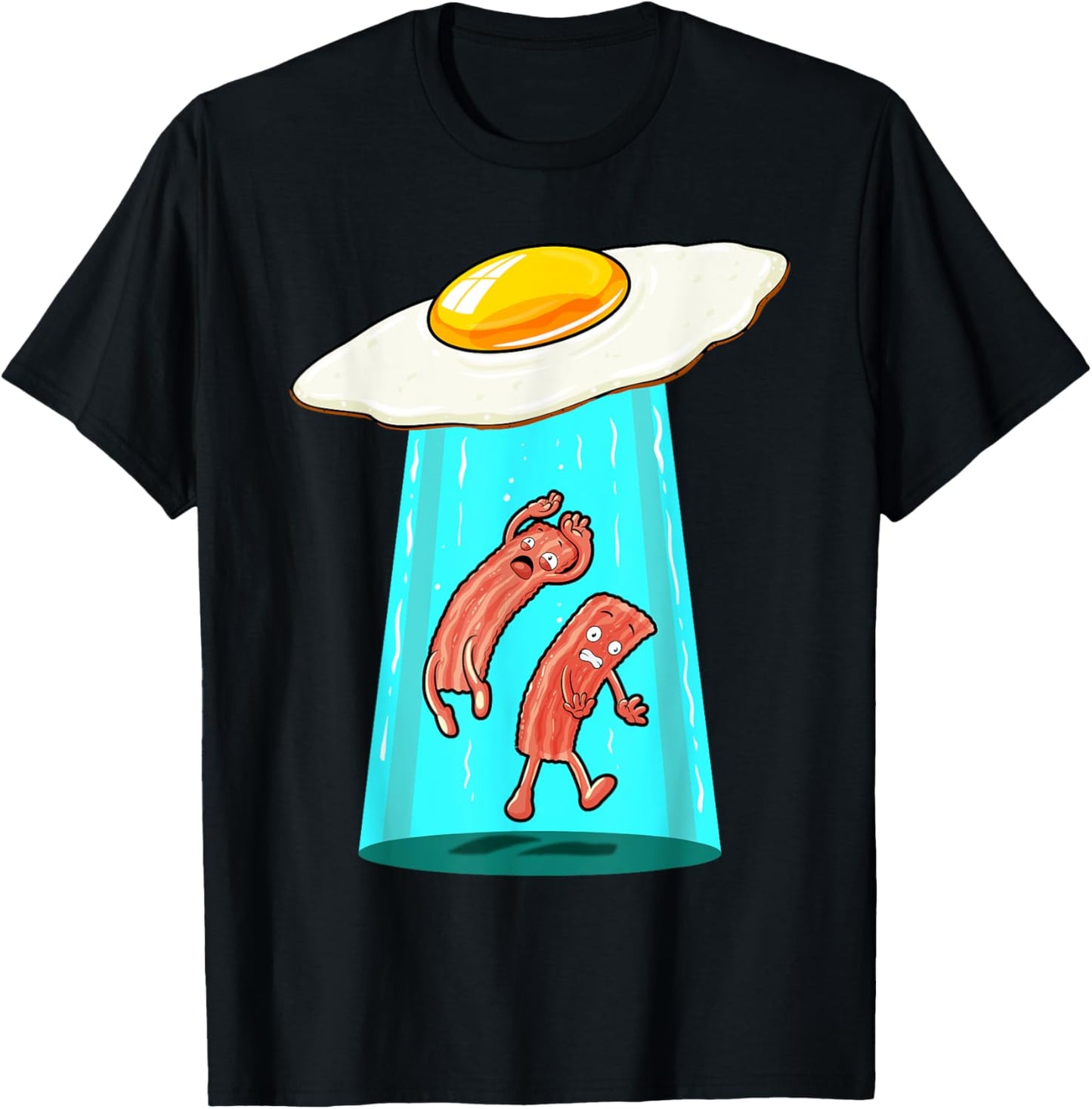 Egg Bacon UFO Abducting Funny Alien Breakfast Food Lover T-Shirt - T-Shirt | Black