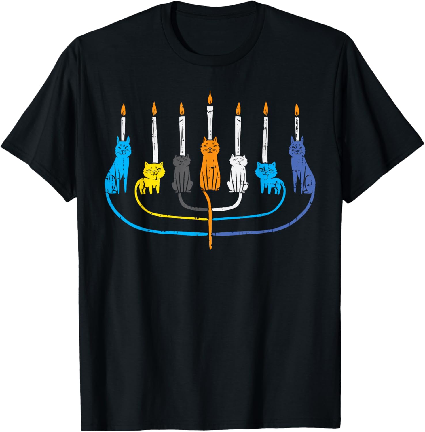 Cat Menorah Cute Jewish Kitten Hanukkah Chanukah PJs Women T-Shirt - T-Shirt | Black