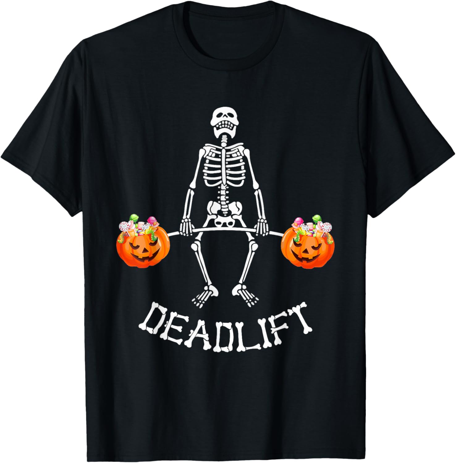 Funny Skeleton Deadlift Halloween Fitness Gym Humor Workout T-Shirt - T-Shirt | Black