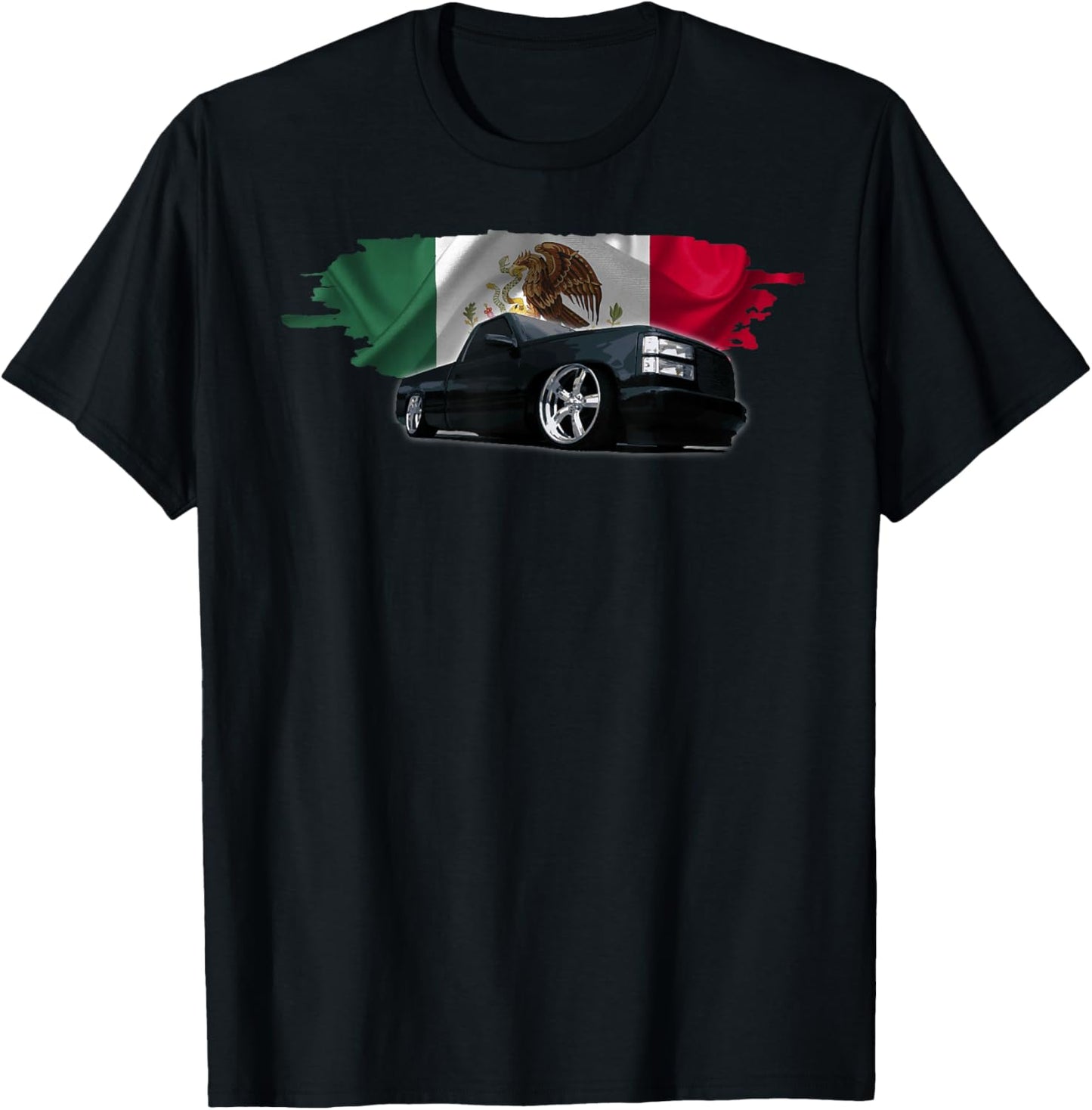 Trokiando OBS Truck slammed low Mexican Flag Colors T-Shirt - T-Shirt | Black