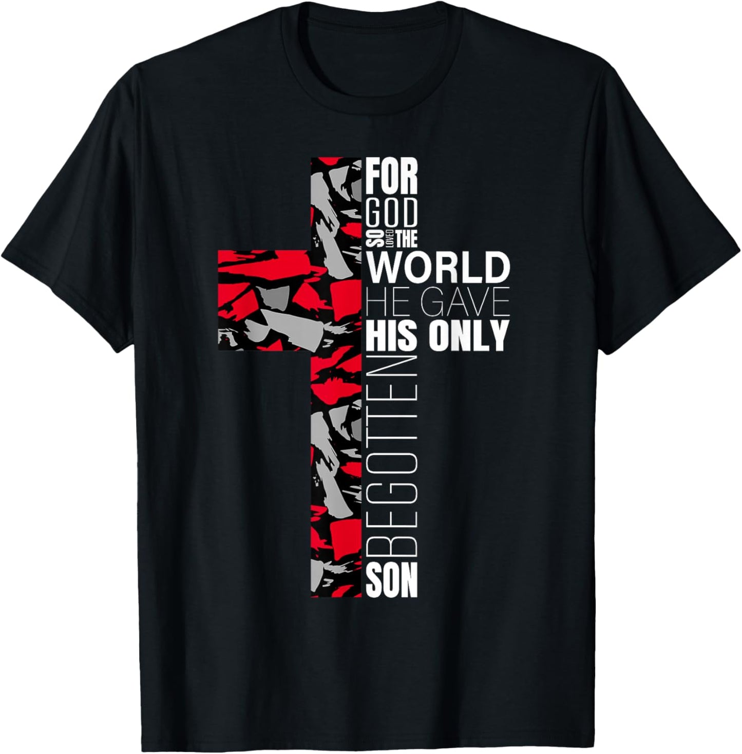 Red Black Gray Christian Cross Bible Verse Gifts Graphic T-Shirt - T-Shirt | Black