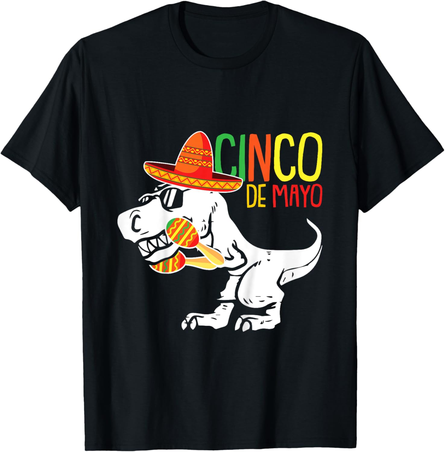 Cinco De Mayo T-Rex Cute Sombrero Dino-saur Mexican Party T-Shirt - T-Shirt | Black