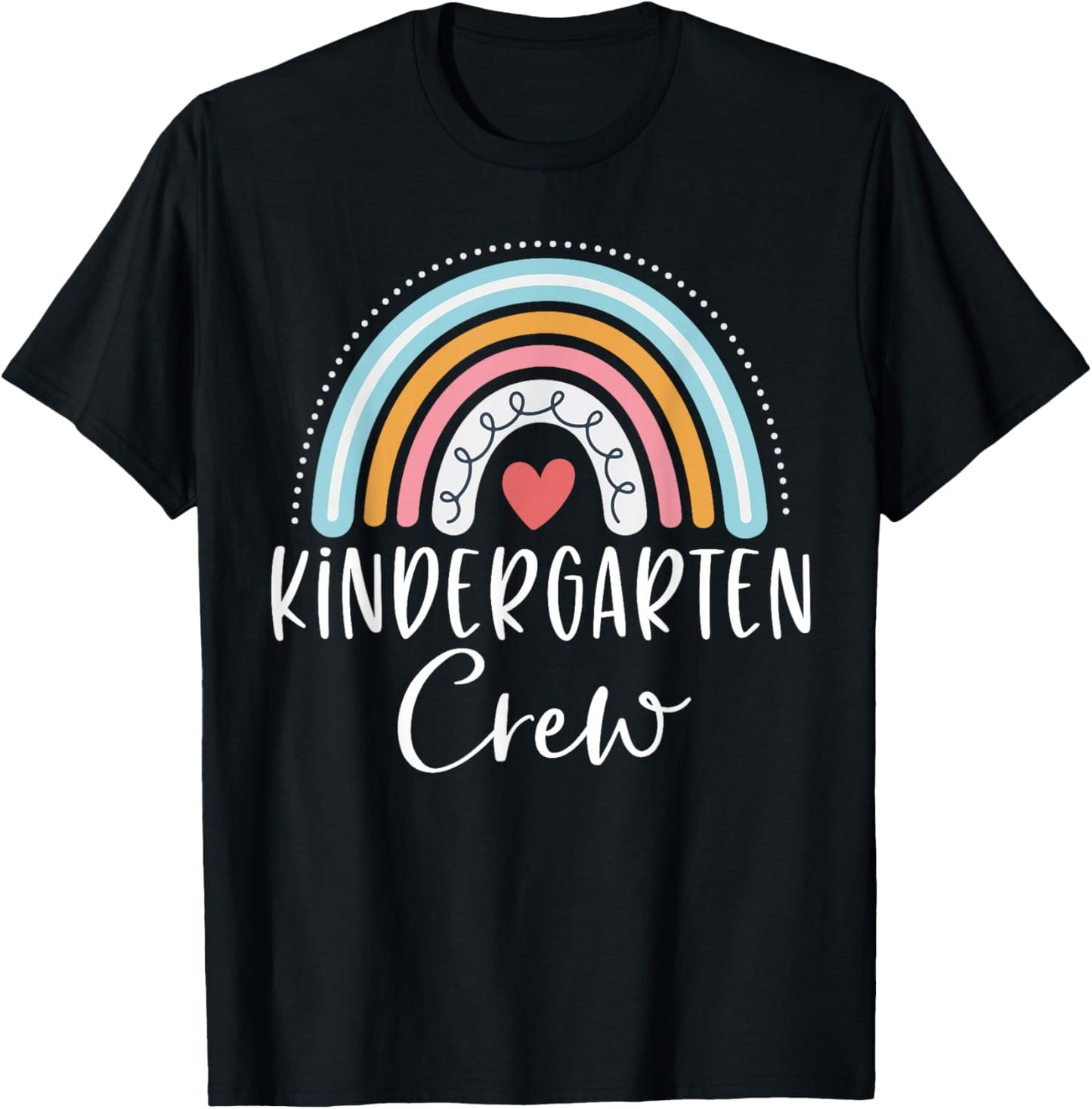 Kindergarten Crew Cute Rainbow Heart Kinder Teacher T-Shirt - T-Shirt | Black