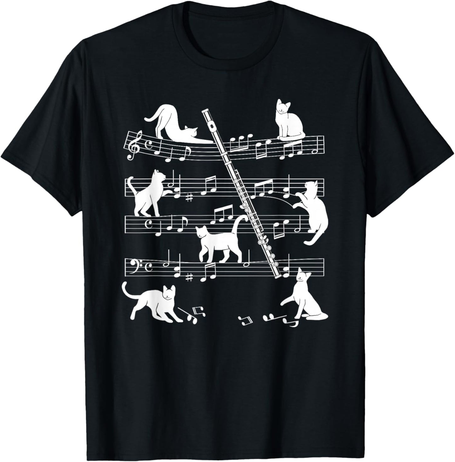 Flautist or Flutist Cats for Cat Loving Flute Player T-Shirt - T-Shirt | Black