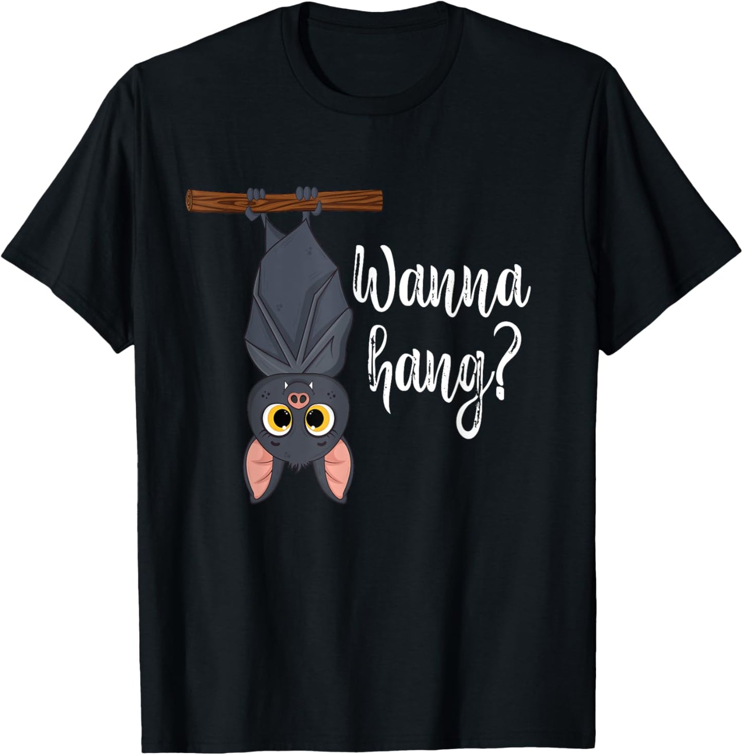 Wanna Hang Cute Funny Pun Bat Lover Halloween T-Shirt - T-Shirt | Black