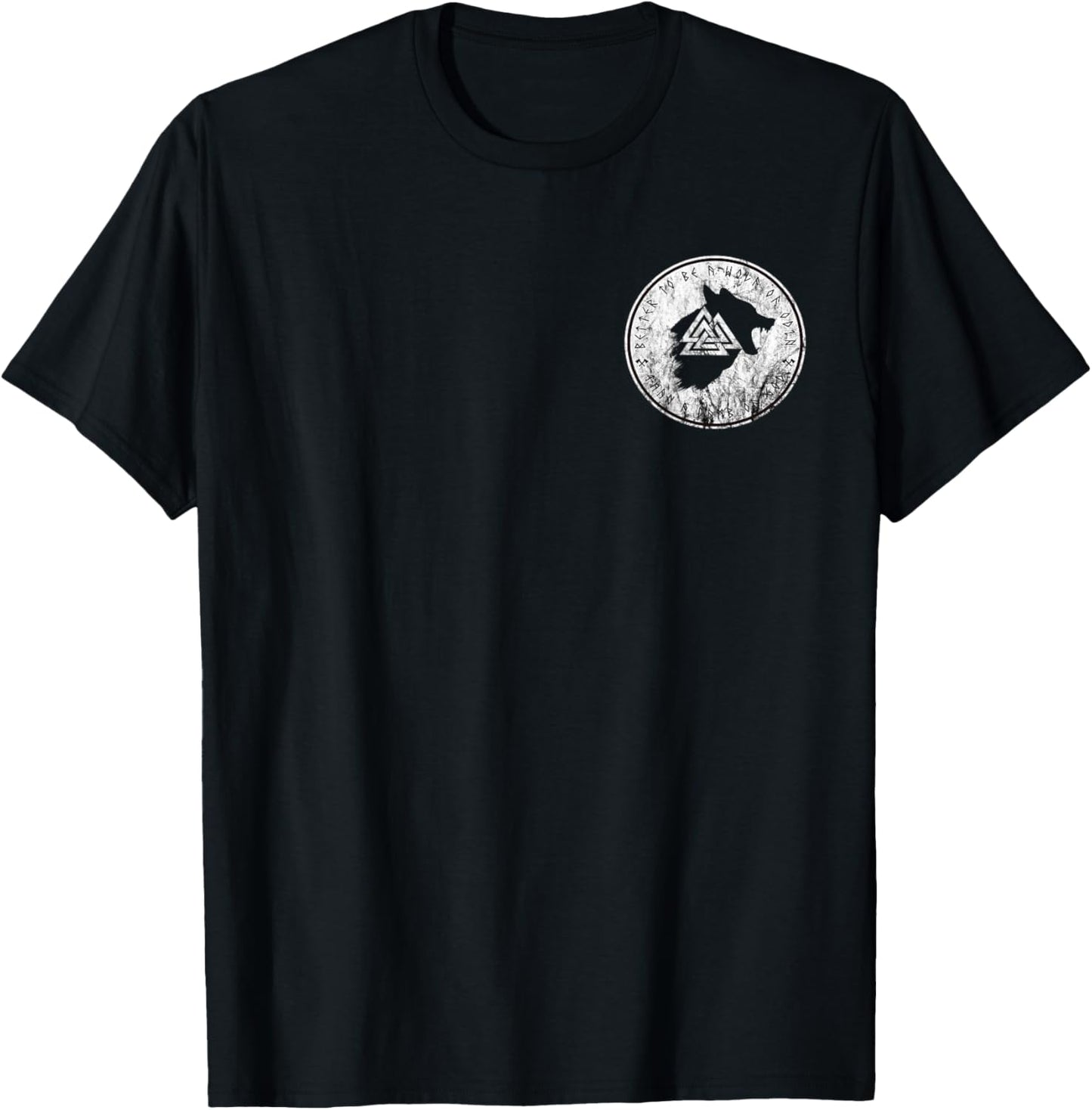 Viking Rune Compass Vegvisir Symbol Valhalla Fenrir Wolf T-Shirt - T-Shirt | Black
