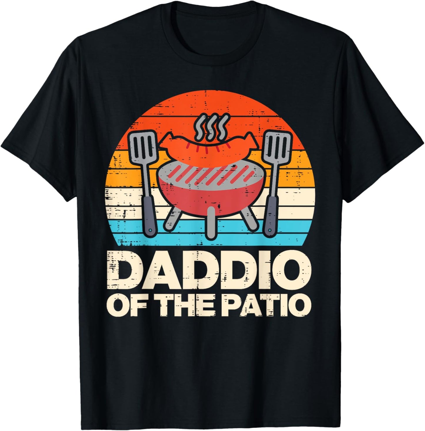 Daddio Of The Patio Sunset Retro Grilling Daddy Dad Papa Men T-Shirt - T-Shirt | Black