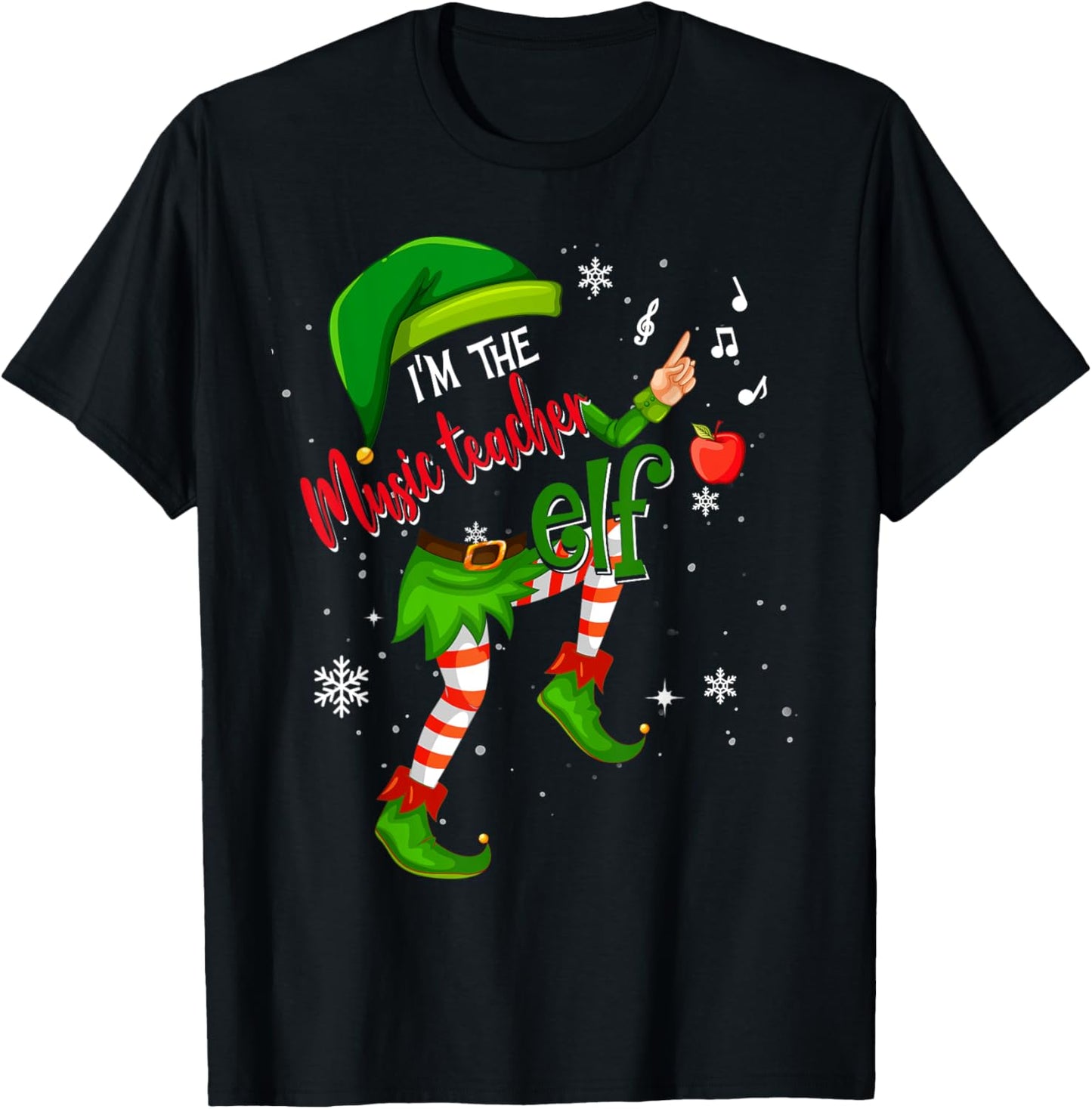 Music Teacher Elf Matching Family Group Xmas Party Pajama Men Women T-Shirt - T-Shirt | Black