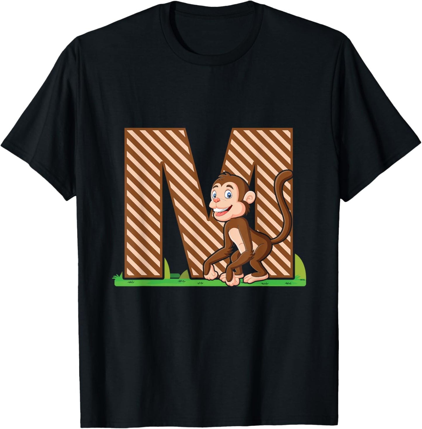 Letter M Monkey Alphabet Last Name Consonant Initials Animal T-Shirt - T-Shirt | Black