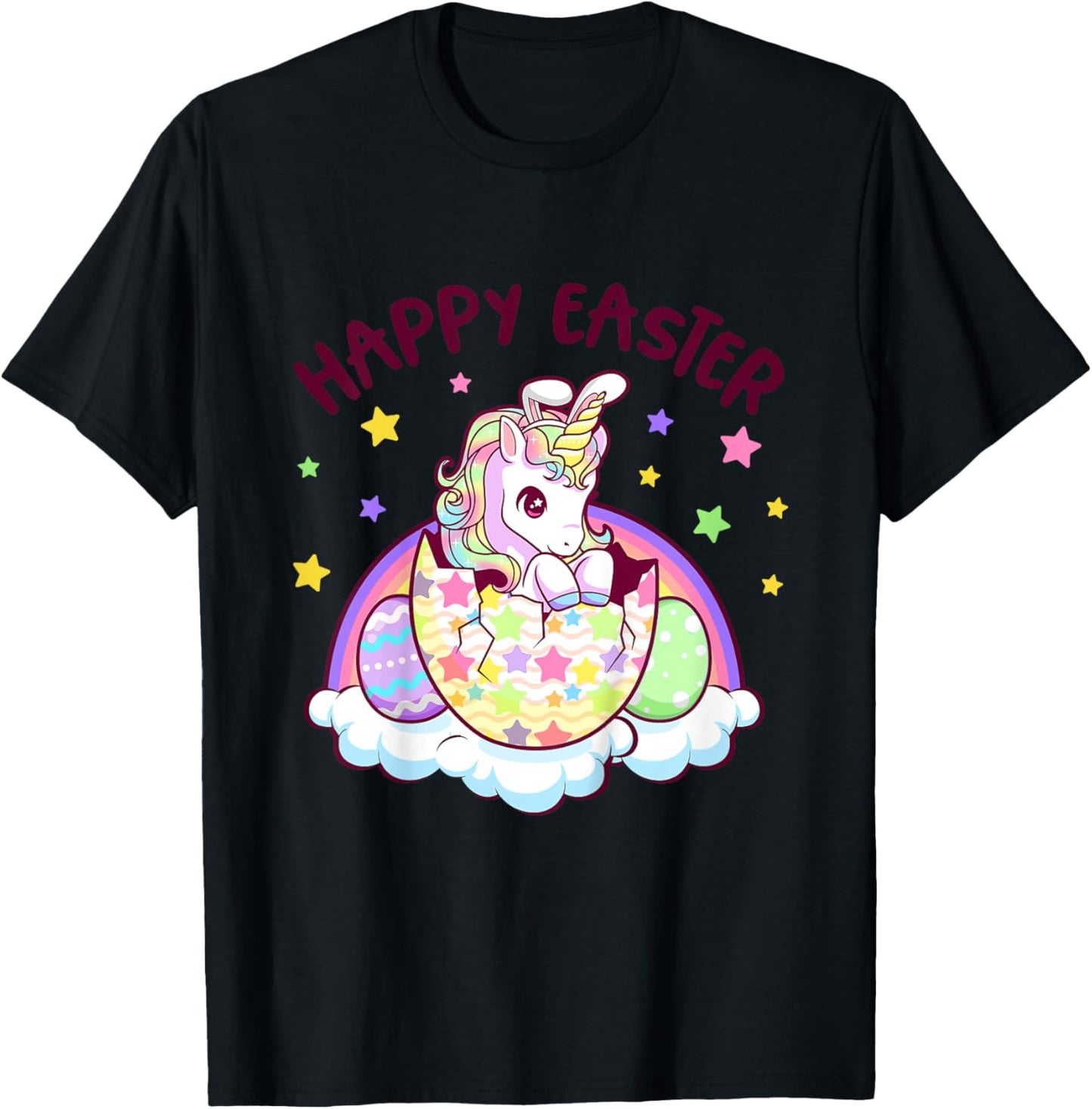 Happy Easter Unicorn Bunny Girls Kids Easter Eggs T-Shirt - T-Shirt | Black