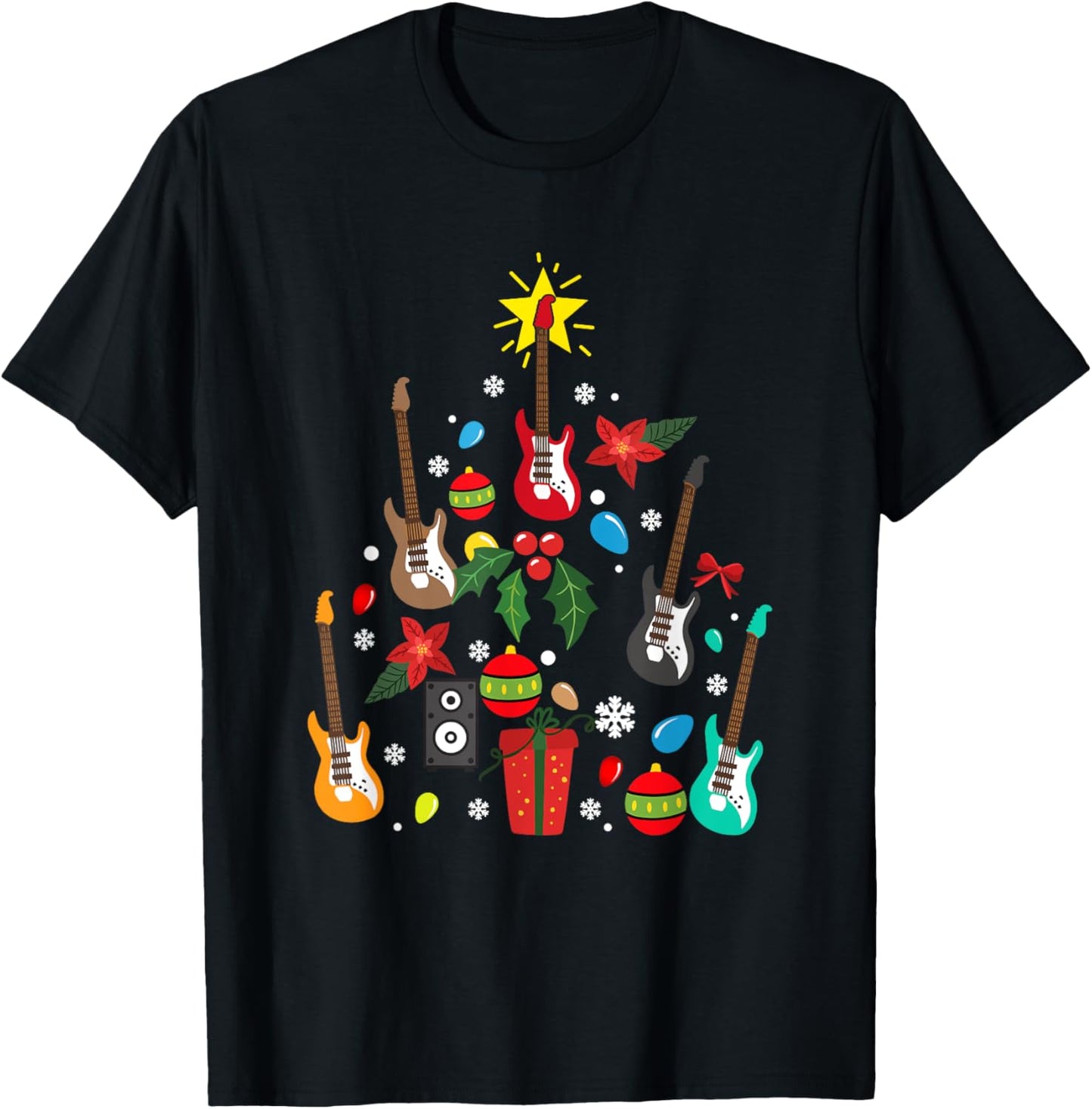 Bass Guitar Christmas Tree Guitar Player Musician Pajamas T-Shirt - T-Shirt | Black
