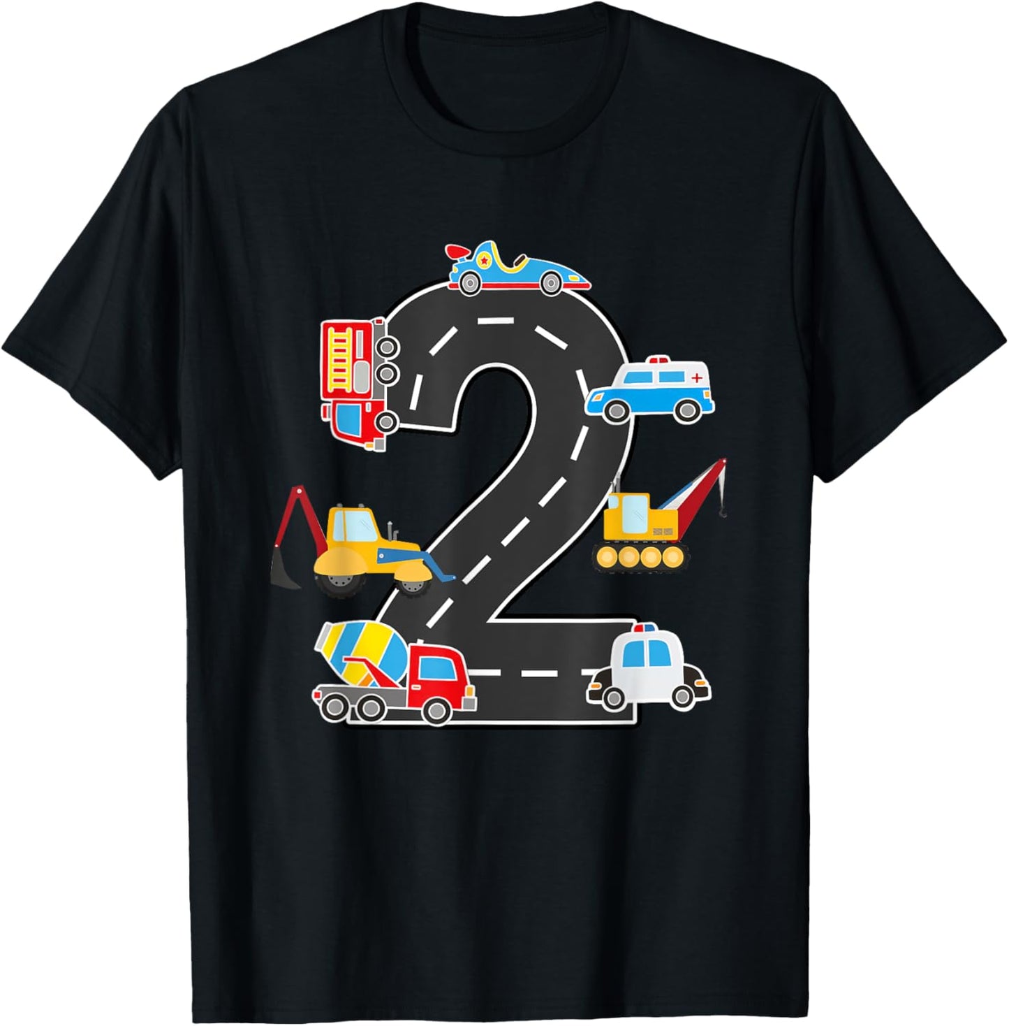 2 Year Old Transportation Birthday Car Train Plane 2nd T-Shirt - T-Shirt | Black