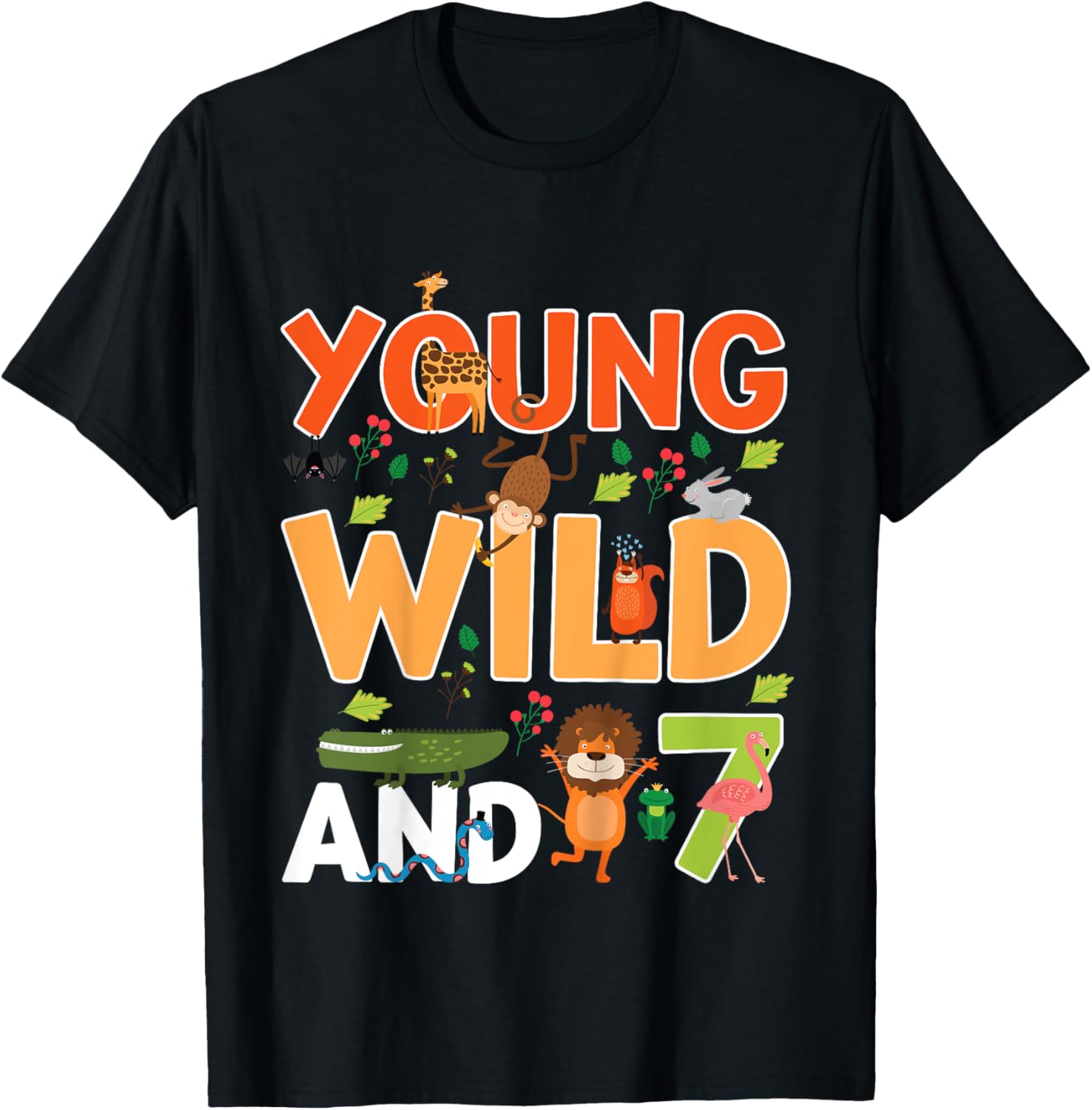 Kids 7 year old wild zoo theme birthday animals safari jungle boy T-Shirt - T-Shirt | Black