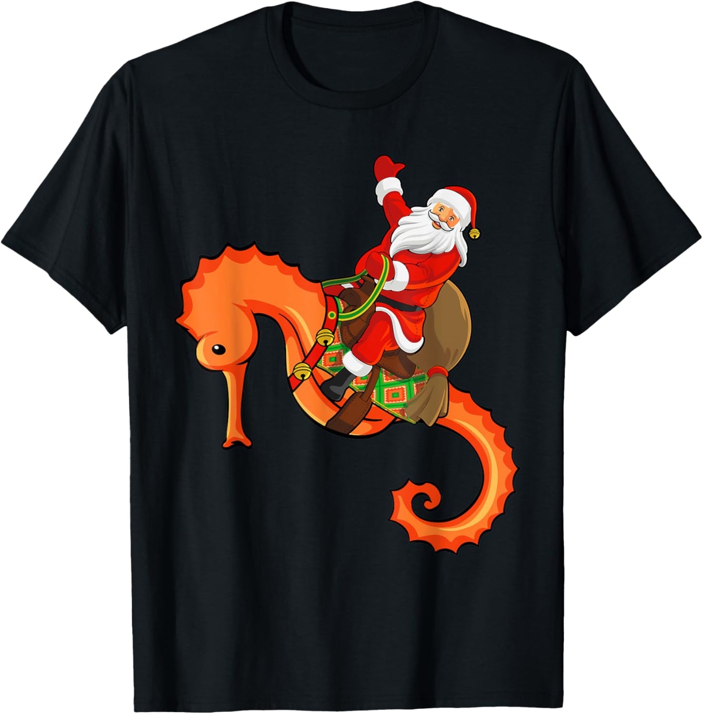 Funny Seahorse Fish Lover Santa Riding Seahorse Christmas T-Shirt - T-Shirt | Black