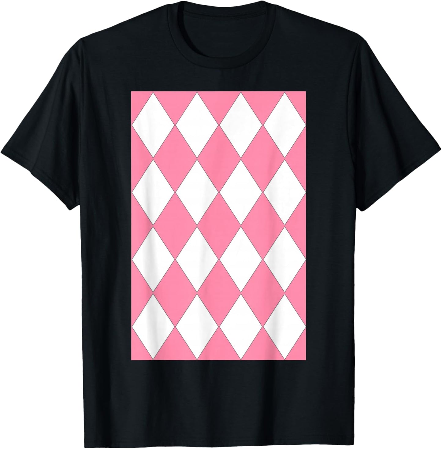 Geometric Large Harlequin Pattern Baker Miller Pink White T-Shirt - T-Shirt | Black