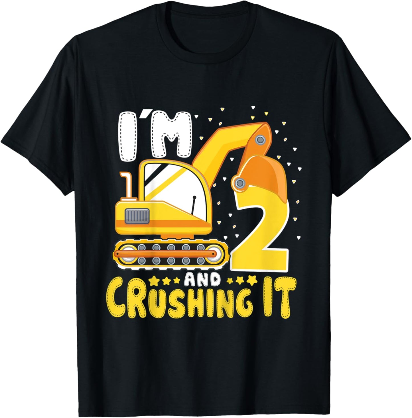 Kids I'M 2 AND CRUSHIN IT 2nd Birthday Boy 2 Year Old Excavator T-Shirt - T-Shirt | Black