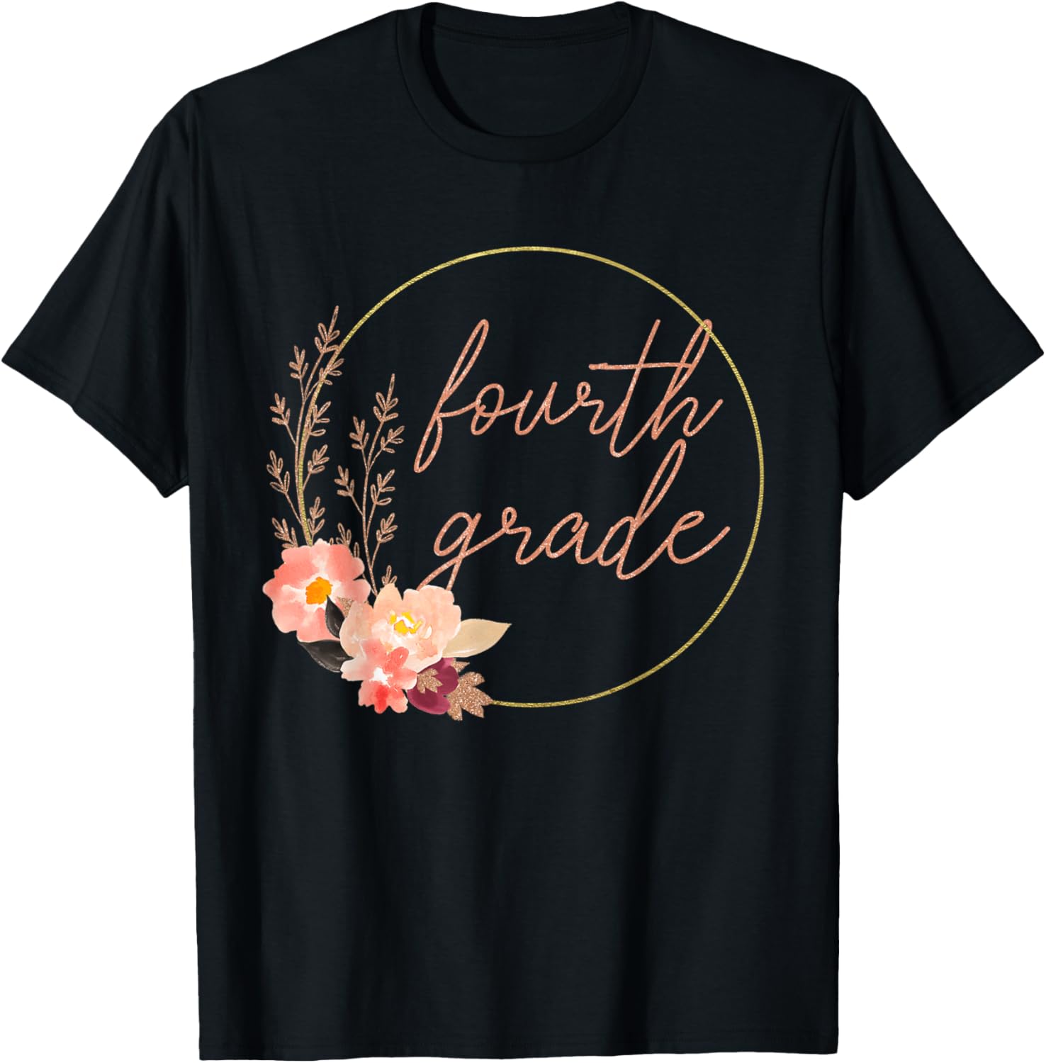 Floral Fourth Grade Teacher Student 4th Grade Squad Crew T-Shirt - T-Shirt | Black