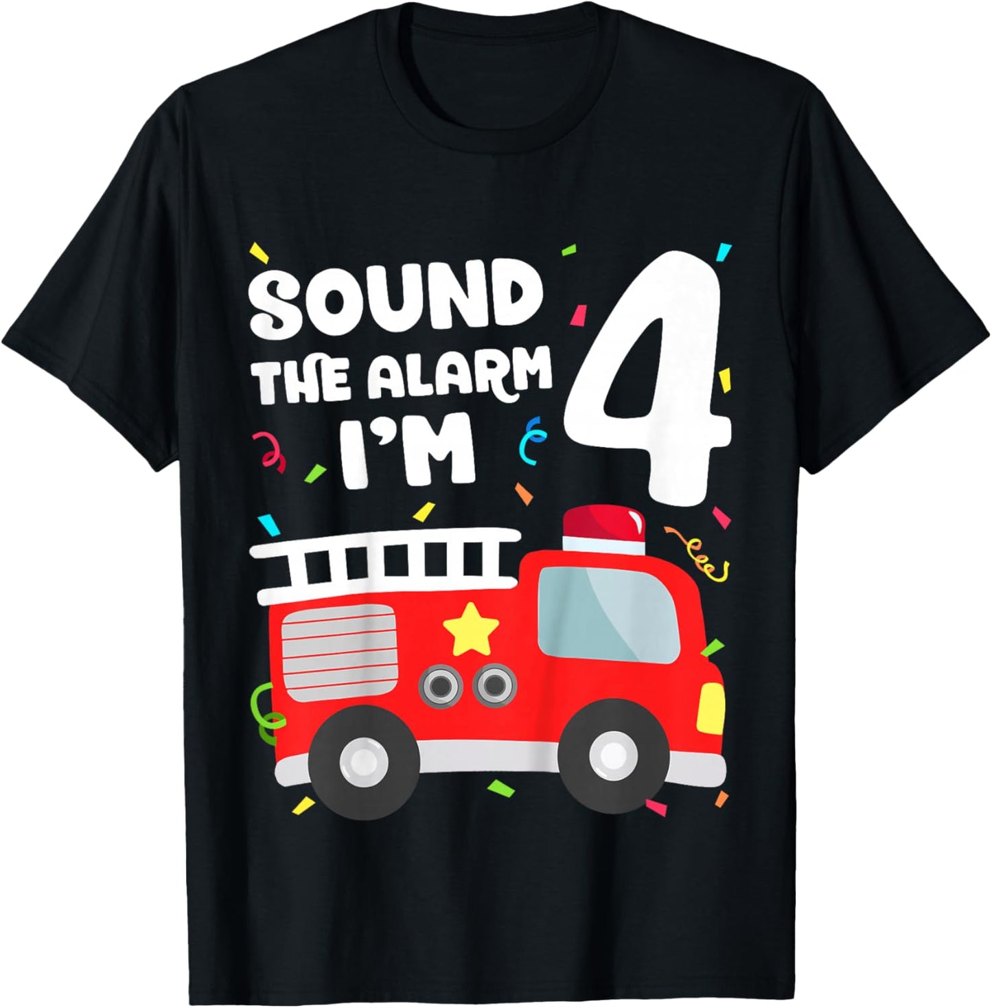 Fire Truck 4th Birthday Toddler Boy Firefighter 4 Year Old T-Shirt - T-Shirt | Black