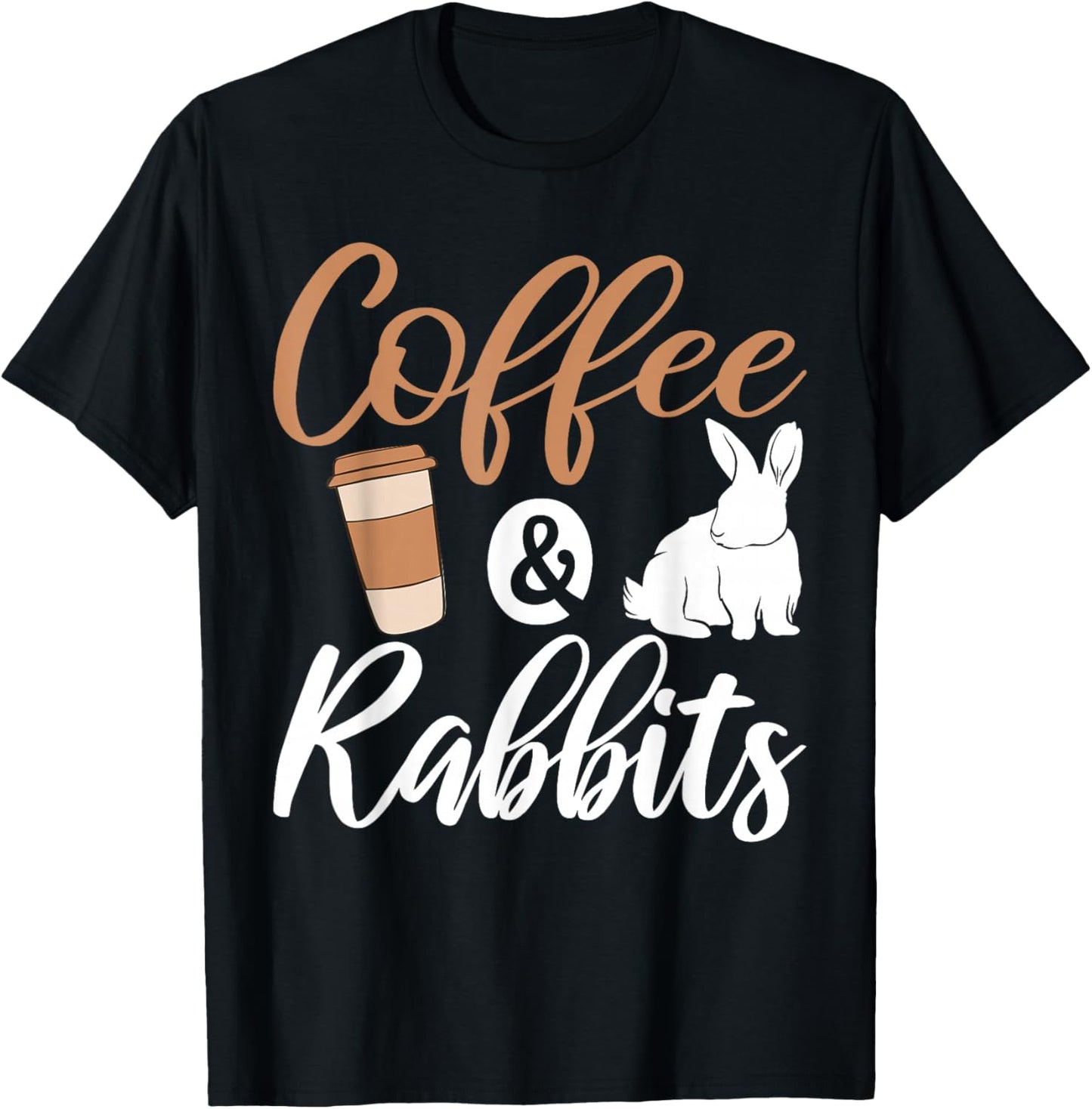 Coffee and Rabbits Cute Rabbit Lover T-Shirt - T-Shirt | Black