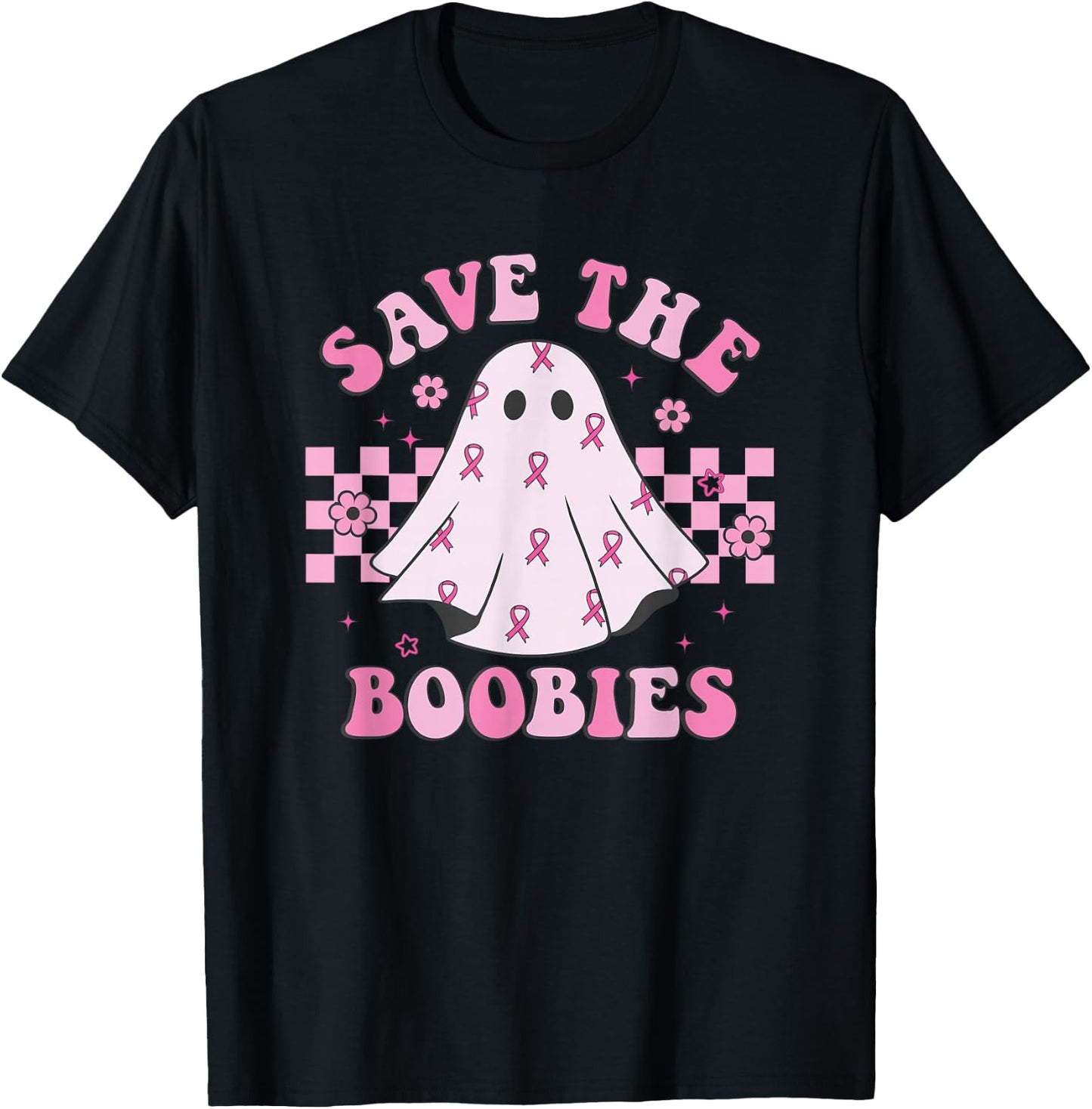 Breast Cancer Awareness Ghost Women Halloween T-Shirt - T-Shirt | Black