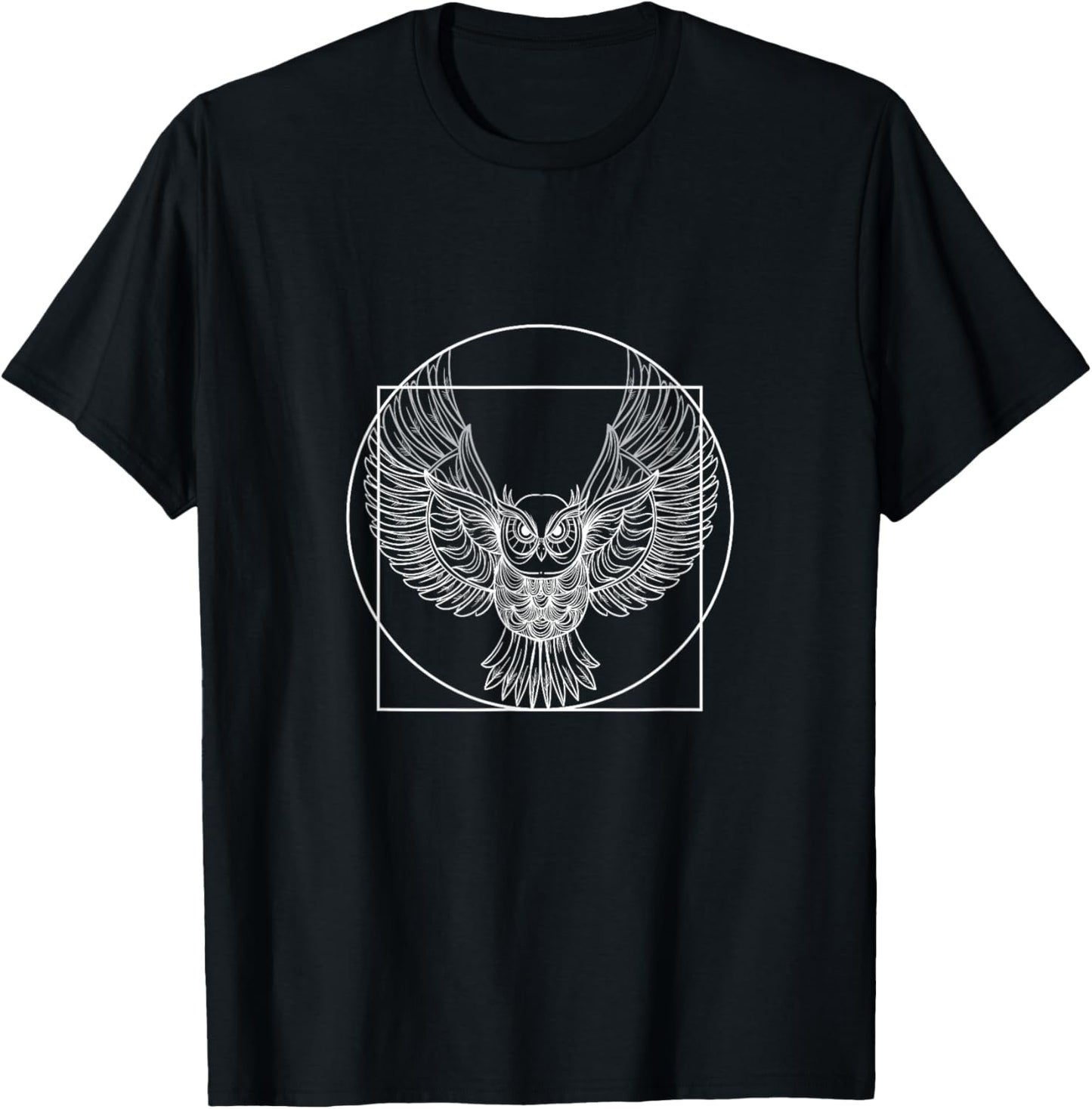 Owl Drawings Vitruvian man in a circle T-Shirt - T-Shirt | Black