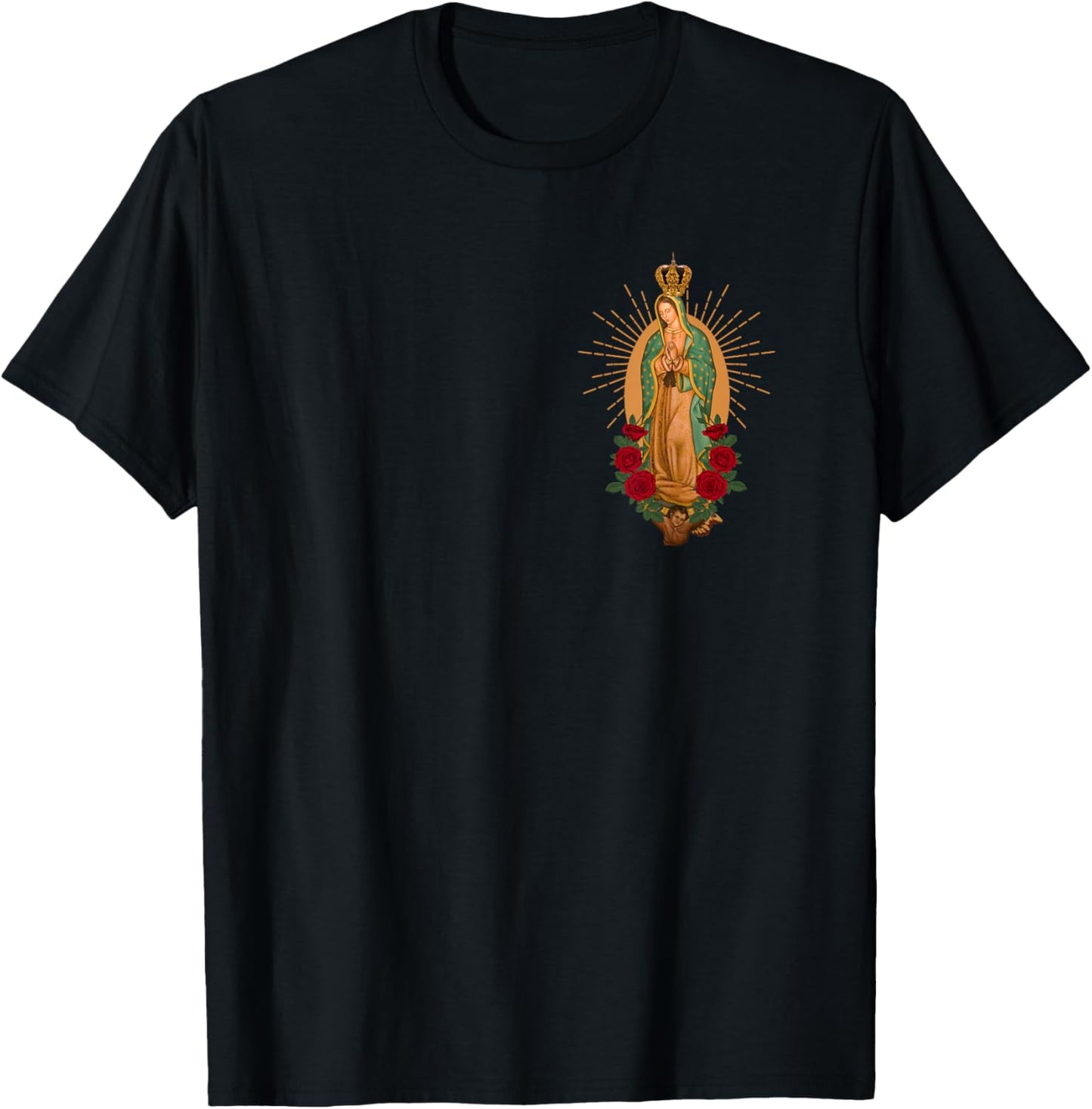 Our Lady Virgen De Guadalupe Virgin Mary Linda Floral Pocket Small T-Shirt - T-Shirt | Black