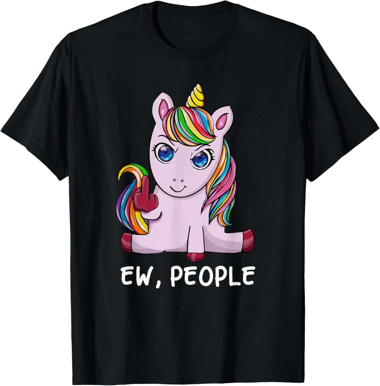 Funny Ew, People I Hate People Antisocial Unicorn T-Shirt - T-Shirt | Black