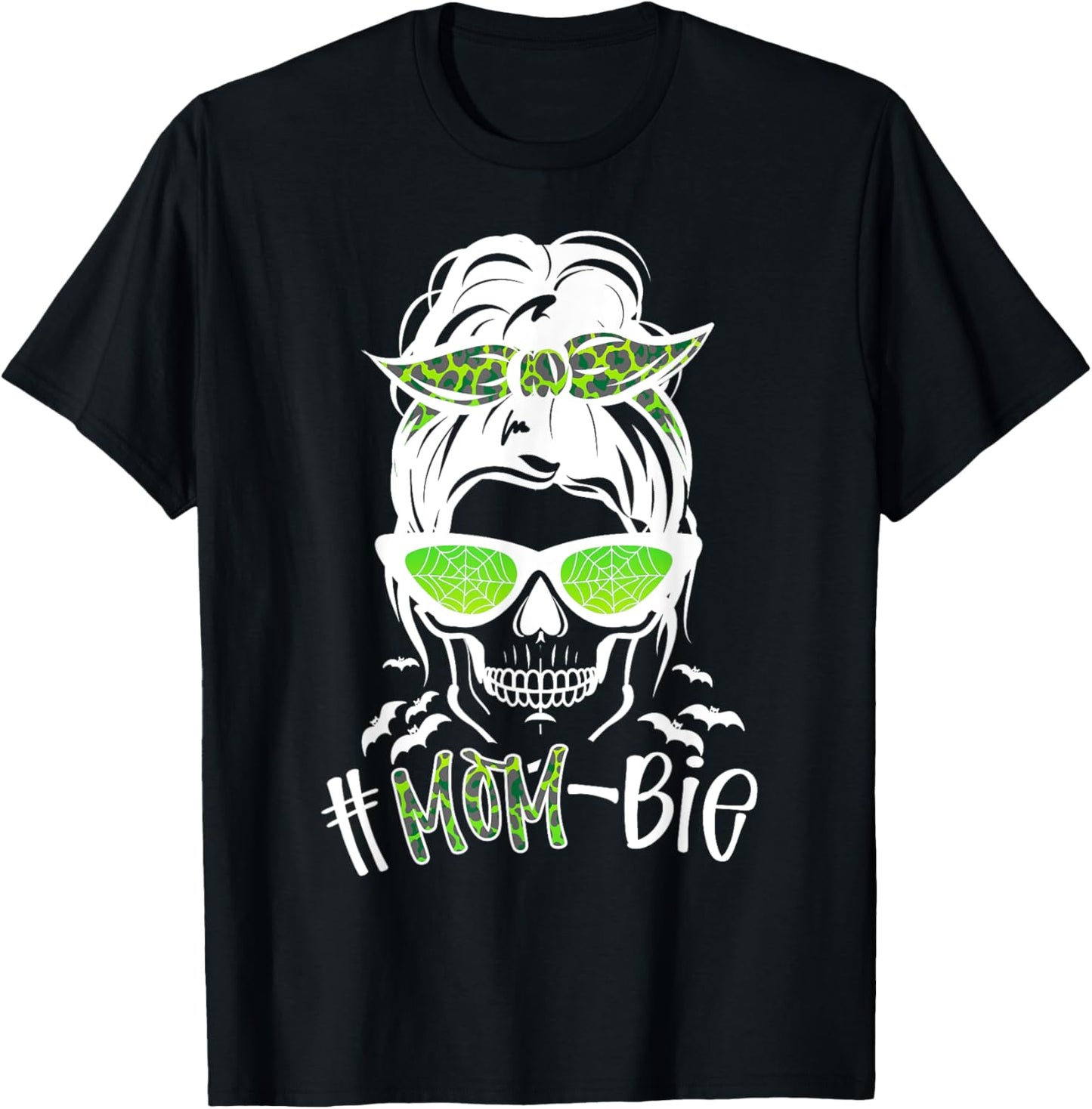 Messy Bun Zombie Mom Funny Halloween Costume Skull T-Shirt - T-Shirt | Black
