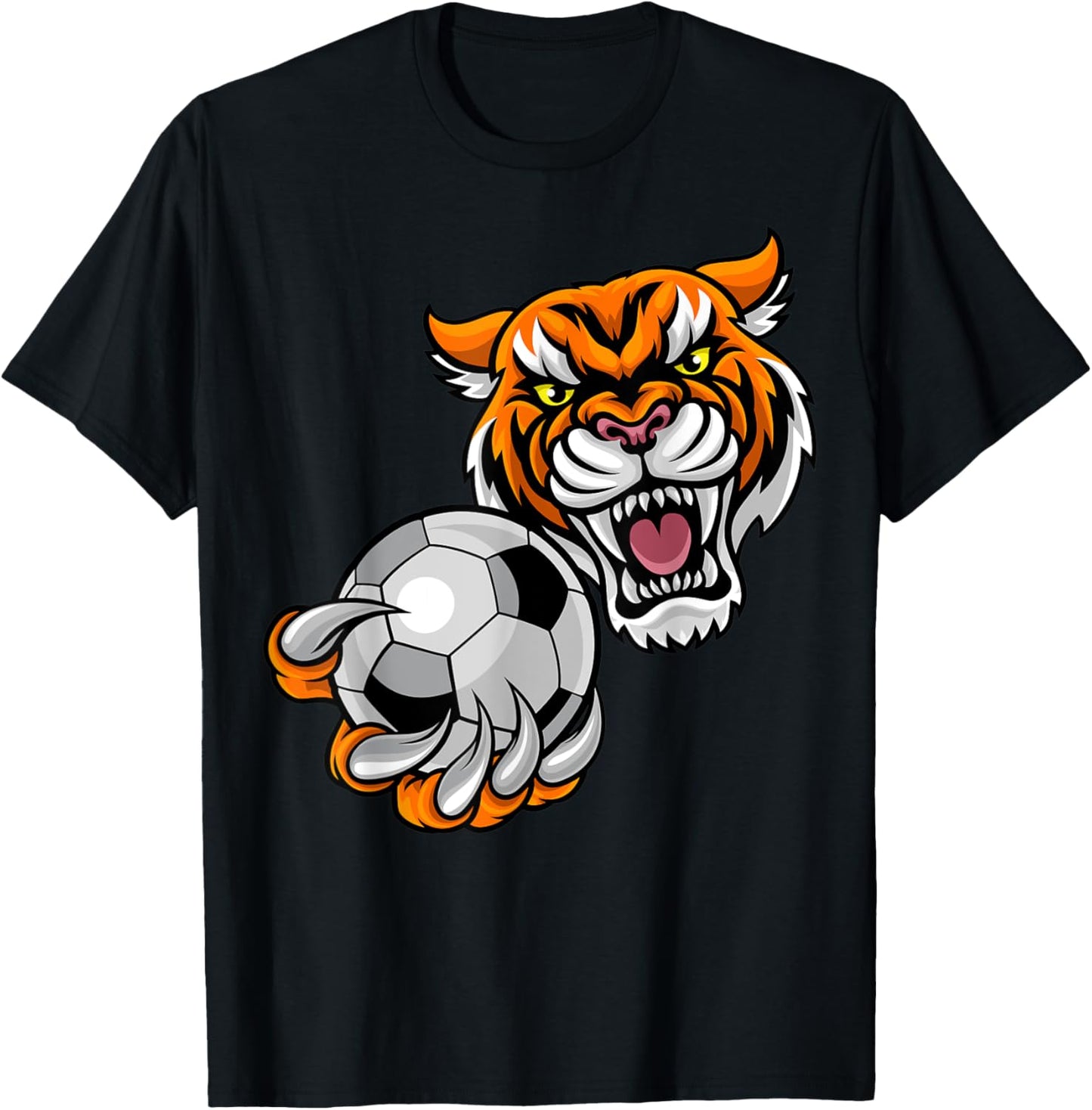 Tiger Sports Team Mascot Holding Soccer Football Ball T-Shirt - T-Shirt | Black