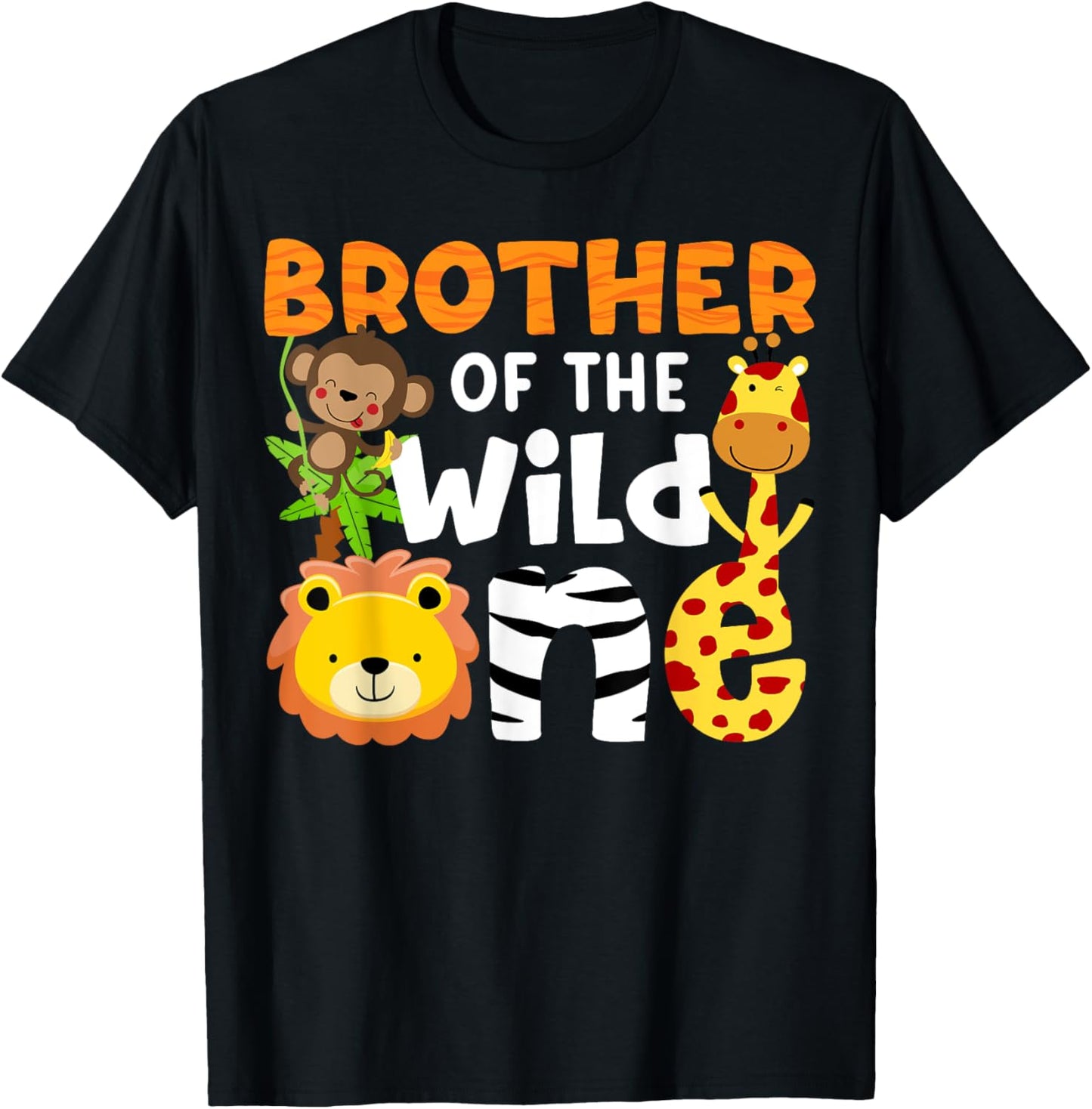 Brother of the Wild One Zoo Theme Bday Safari Jungle Animals T-Shirt - T-Shirt | Black