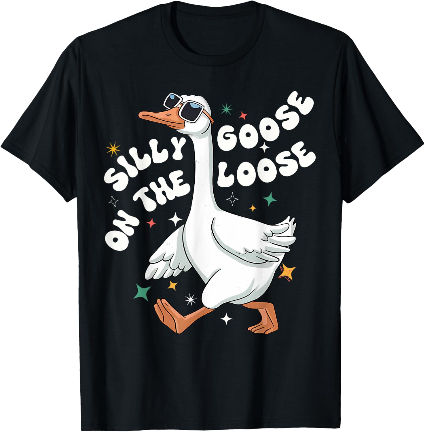 Groovy Silly Goose On The Loose Meme Retro Goose Clubs T-Shirt - T-Shirt | Black