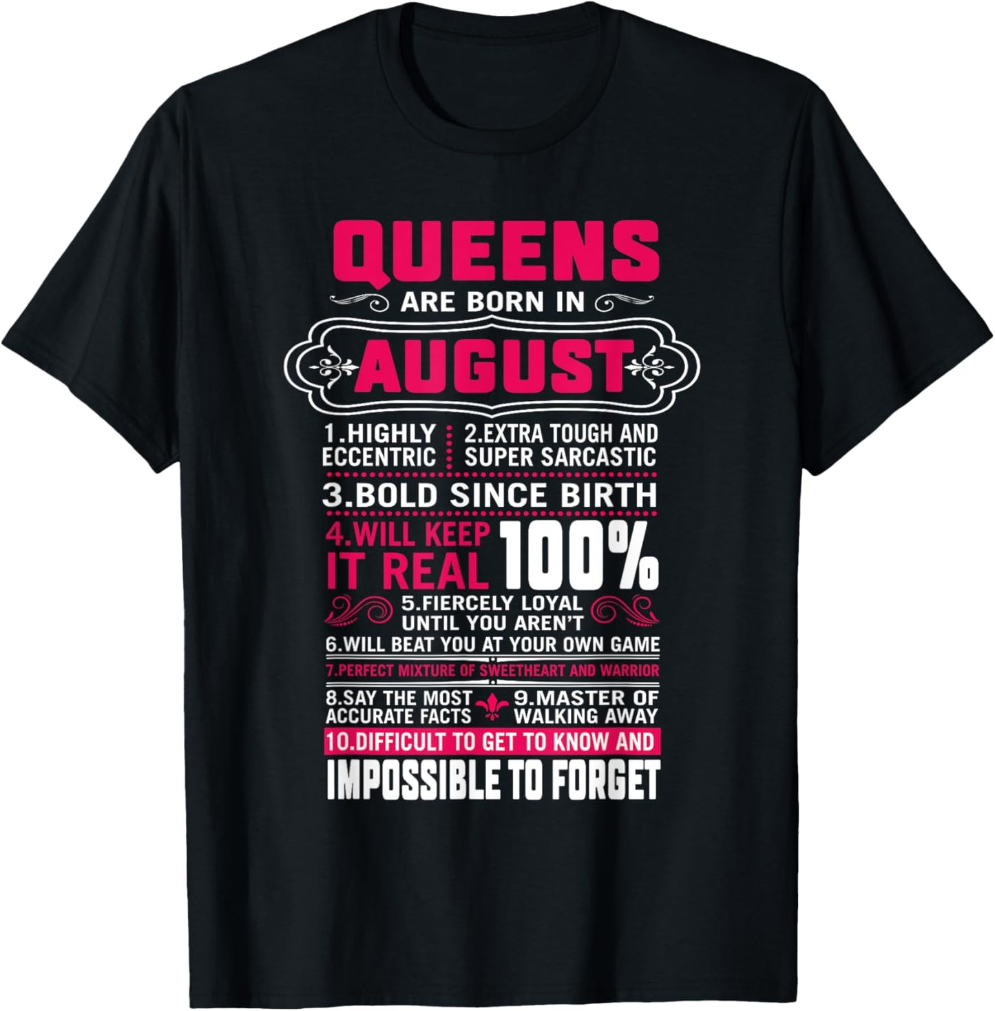Queens Are Born In August Women Leo Virgo Birthday T-Shirt - T-Shirt | Black