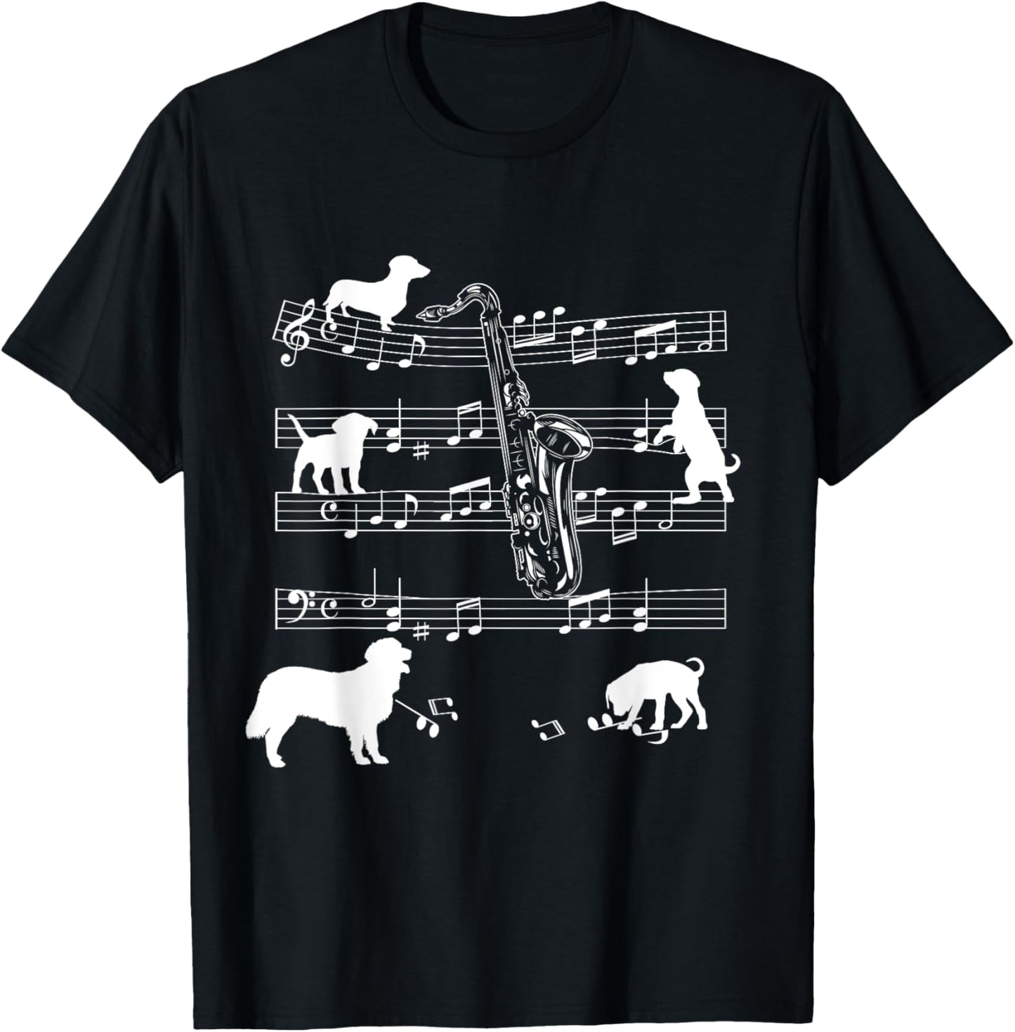 Saxophone Player Dog for Saxophonist Dogs and Saxophone Men Women Girls Kids T-Shirt - T-Shirt | Black
