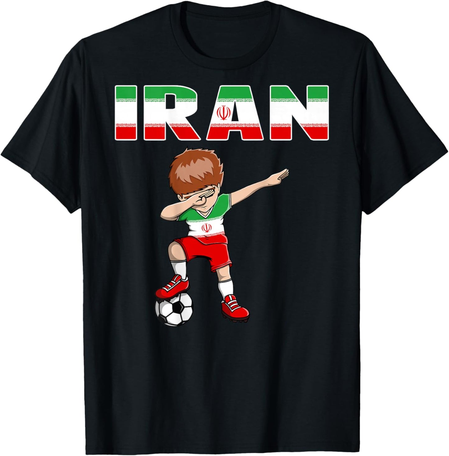 Dabbing Soccer Boy Iran Soccer Fans Jersey Iranian Football T-Shirt - T-Shirt | Black