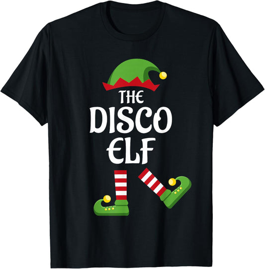 Disco Elf Family Matching Group Christmas T-Shirt - T-Shirt | Black