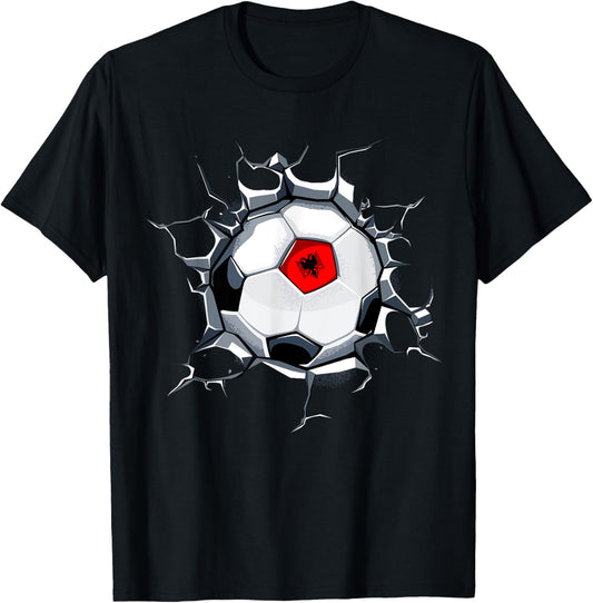 Albania Soccer Fans Jersey Albanian Football Cracked Wall T-Shirt - T-Shirt | Black