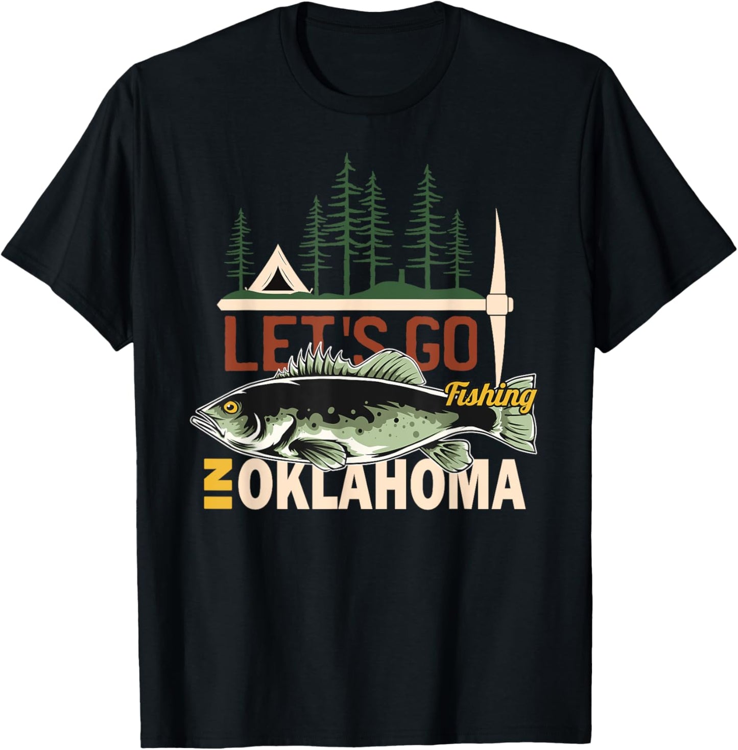 Camping Fishing in Oklahoma - Nature Oklahoma Fishing T-Shirt - T-Shirt | Black
