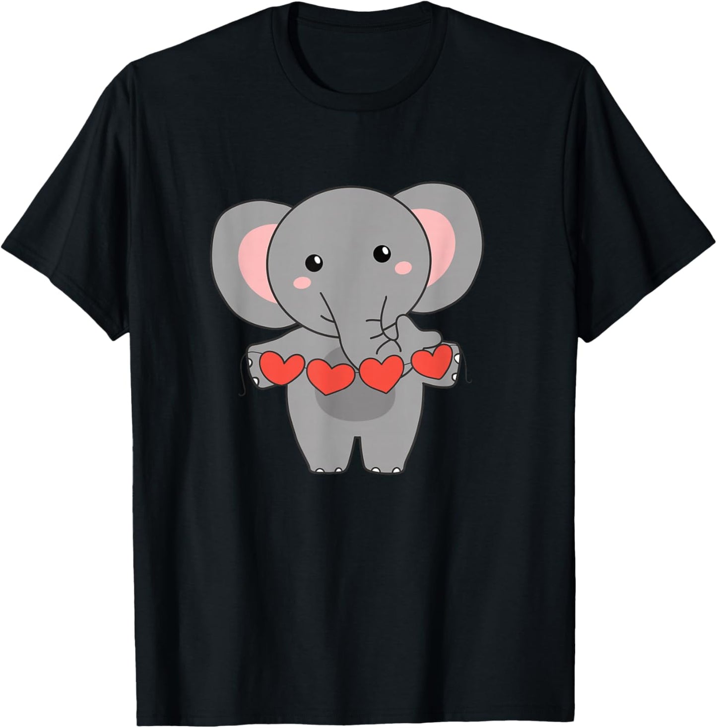Elephant For Valentine Cute Animals With Heart T-Shirt - T-Shirt | Black