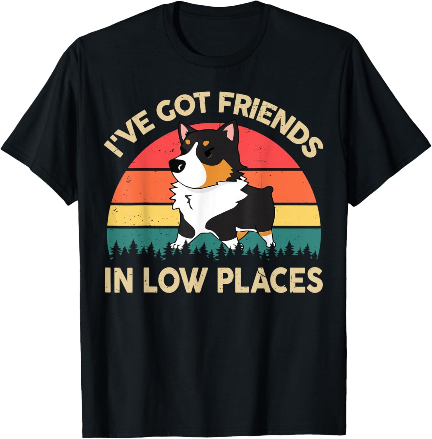 I Got Friends in Low Place Corgi Lover Gift Men Women Funny T-Shirt - T-Shirt | Black