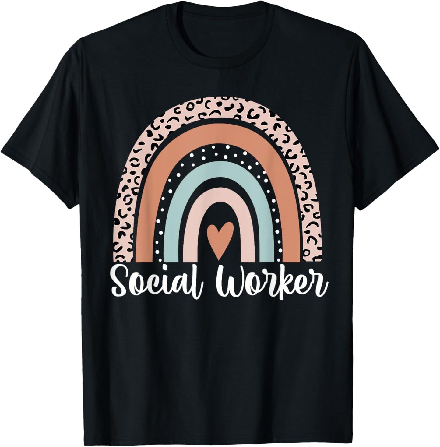 Social Worker Rainbow Leopard Funny Social Worker T-Shirt - T-Shirt | Black