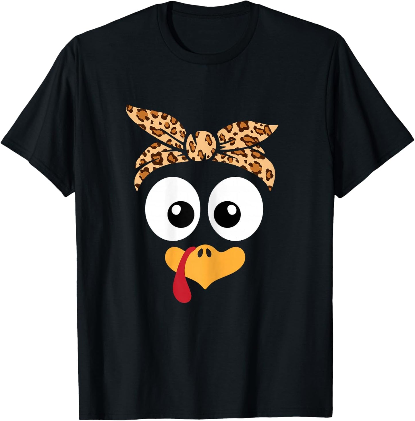 Turkey Face Leopard Headband Thanksgiving Pilgrim T-Shirt - T-Shirt | Black