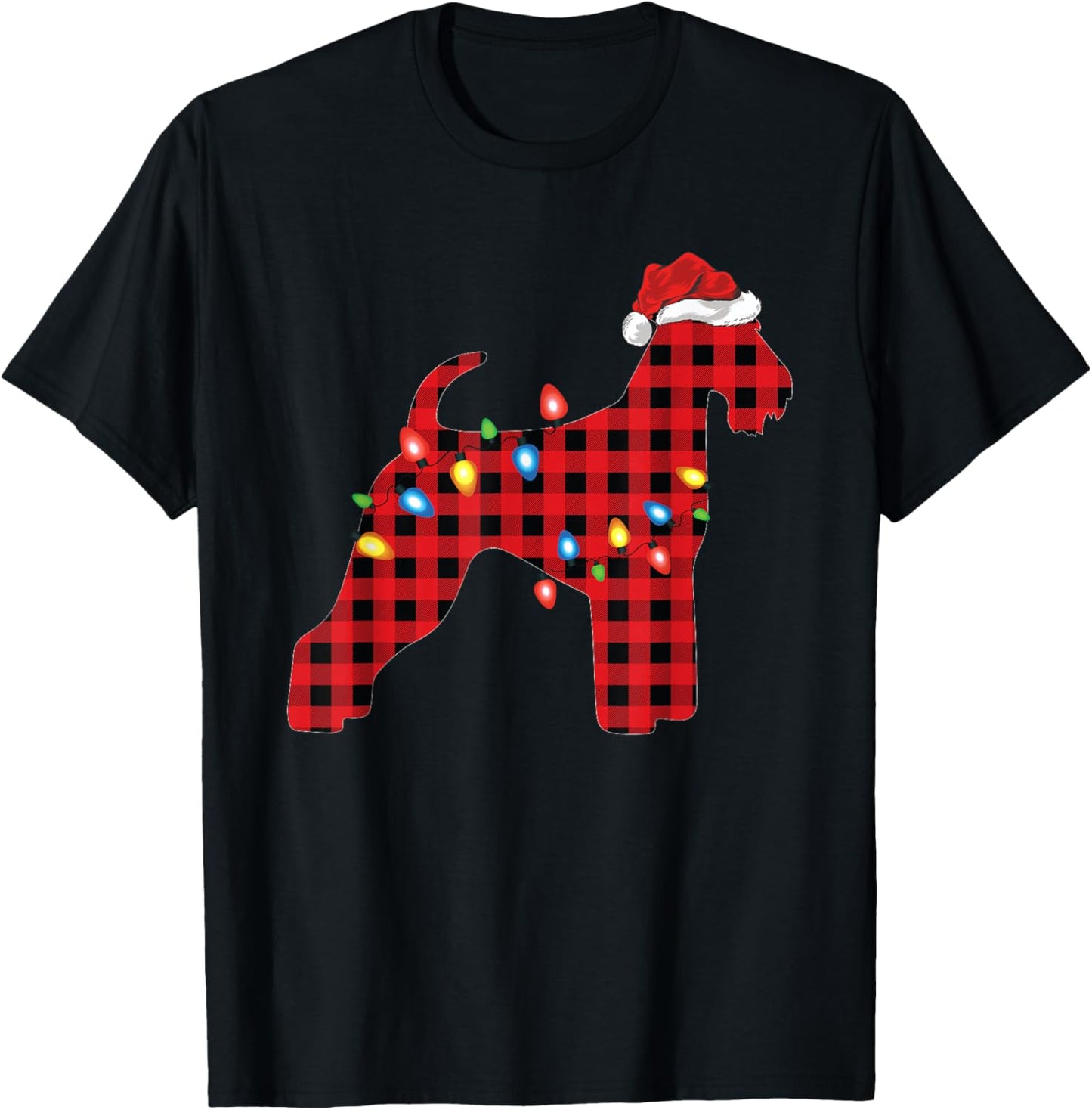 Red Buffalo Plaid Santa Airedale Terrier Christmas Pajama T-Shirt - T-Shirt | Black