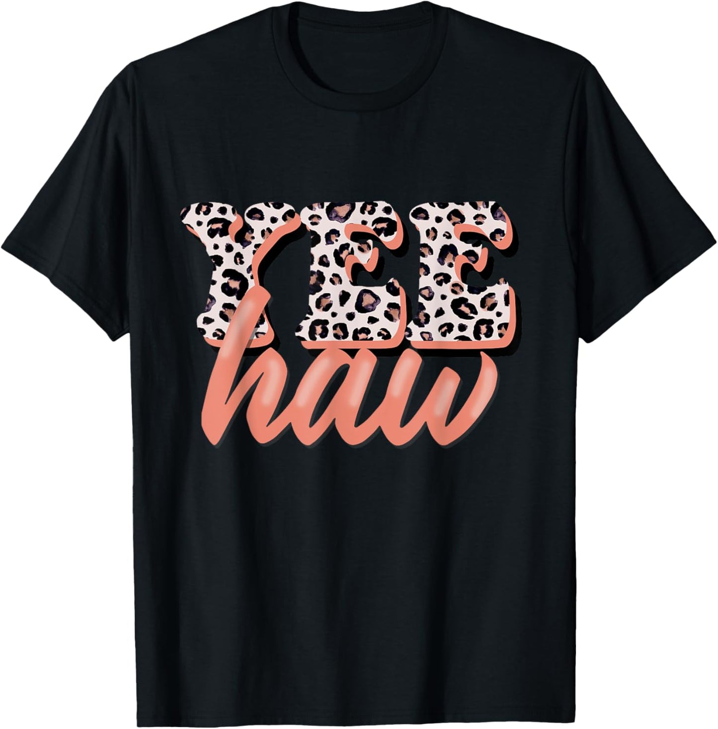 Yee Haw Howdy Rodeo Country Leopard Yeehaw Southern Cowgirl T-Shirt - T-Shirt | Black