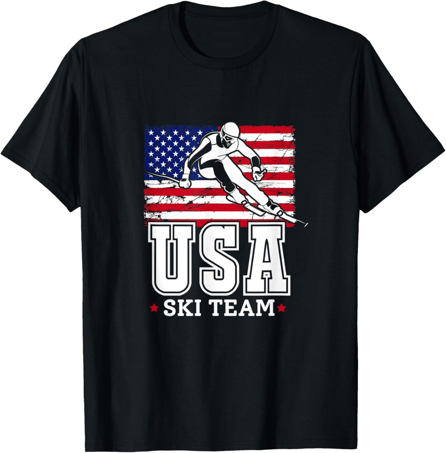 USA Ski Team American Flag Skiing Skier T-Shirt - T-Shirt | Black
