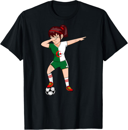 Dabbing Soccer Girl Algeria Jersey Algerian Football Fans T-Shirt - T-Shirt | Black