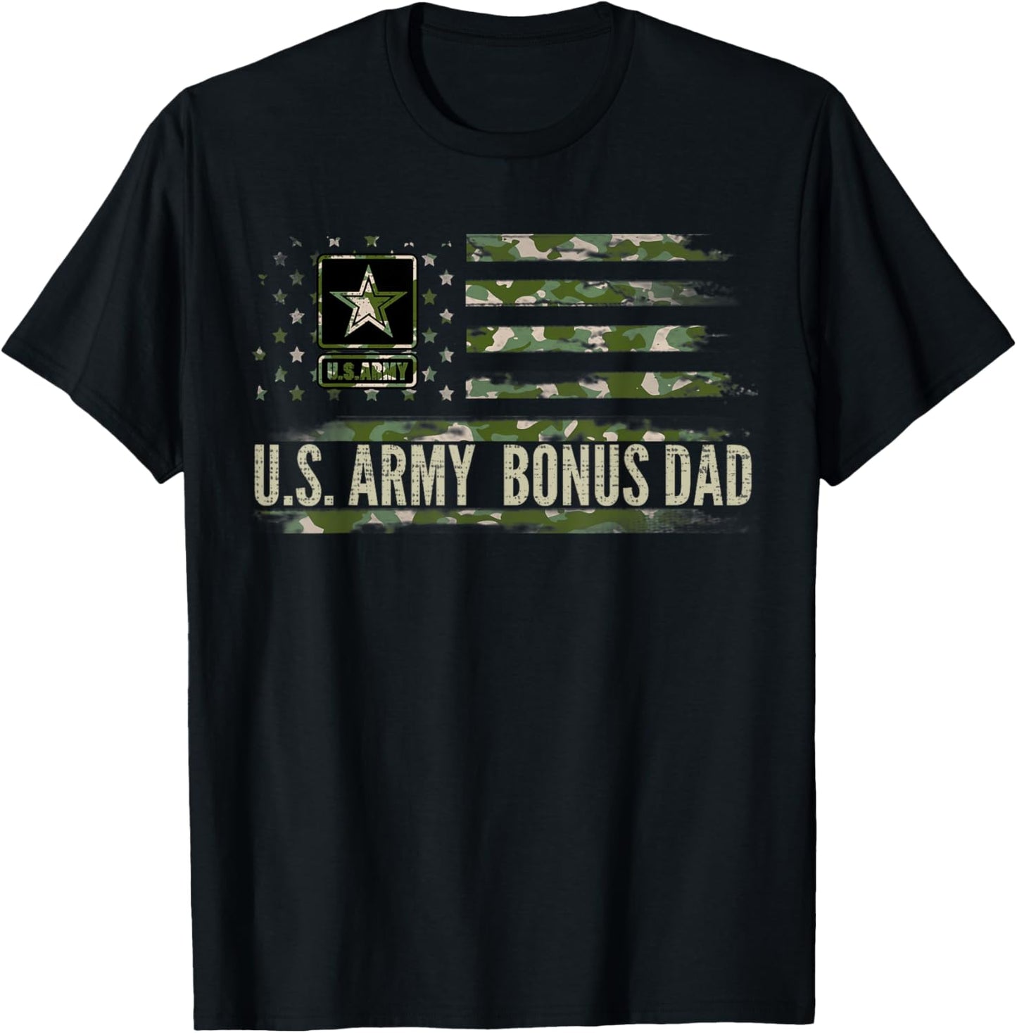 Vintage U.S Army Bonus Dad With Camo American Flag Veteran T-Shirt - T-Shirt | Black