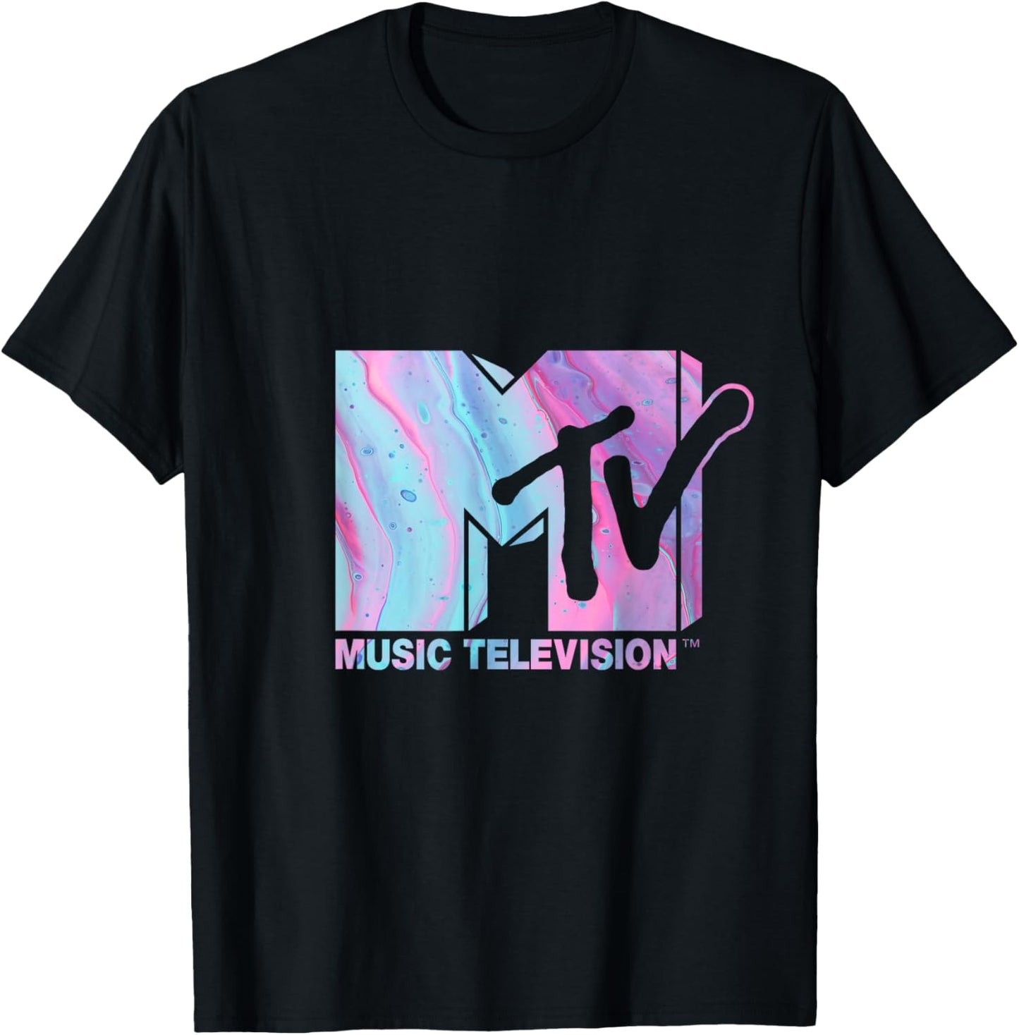 Mademark x MTV - MTV Logo Pink Blue Fluid T-Shirt - T-Shirt | Black