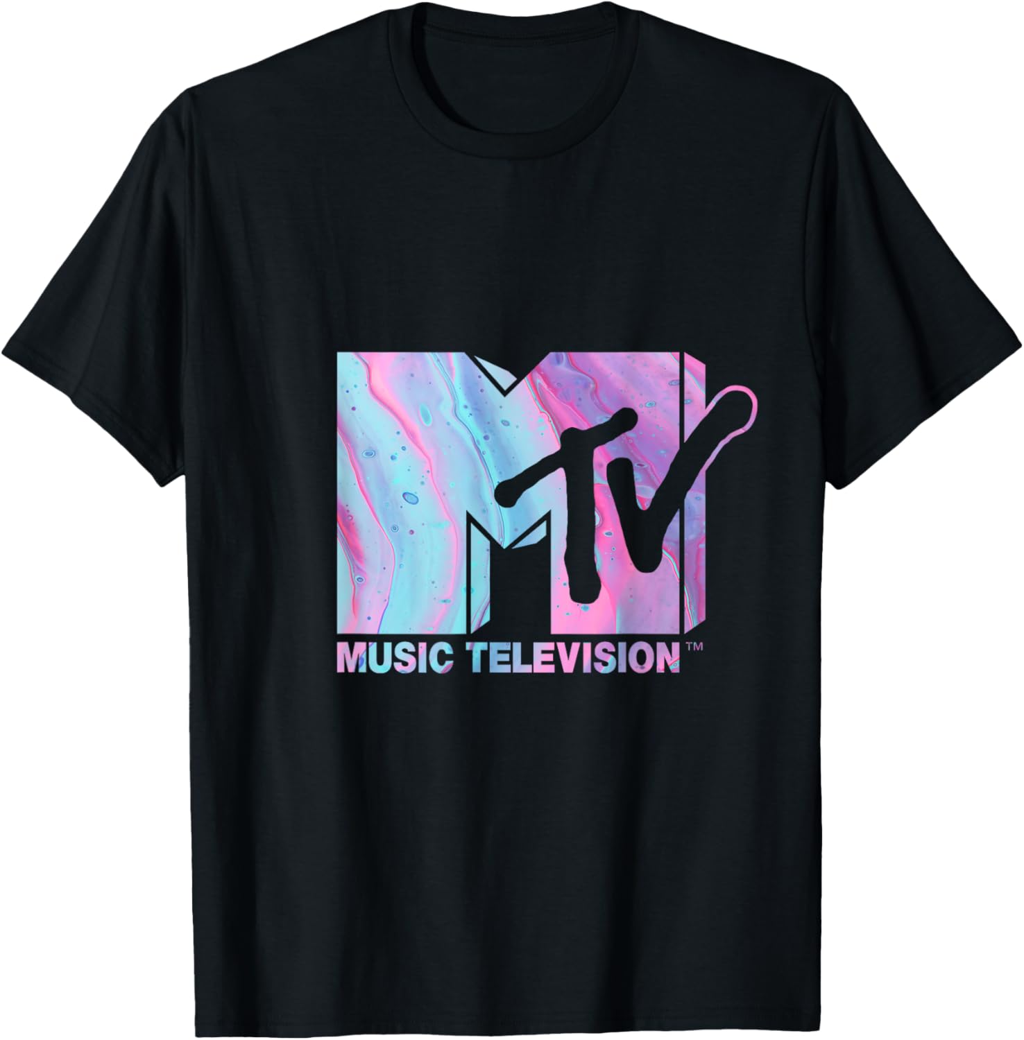 Mademark x MTV - MTV Logo Pink Blue Fluid T-Shirt - T-Shirt | Black
