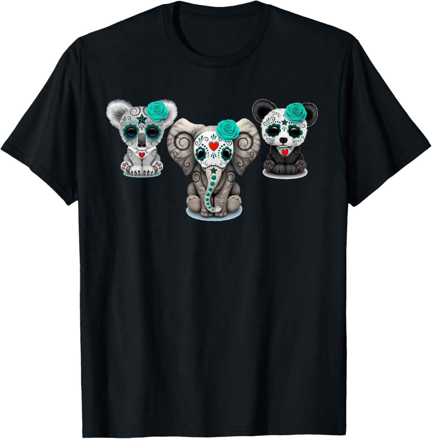 Cute Sugar Skull Animals Halloween T-Shirt - T-Shirt | Black